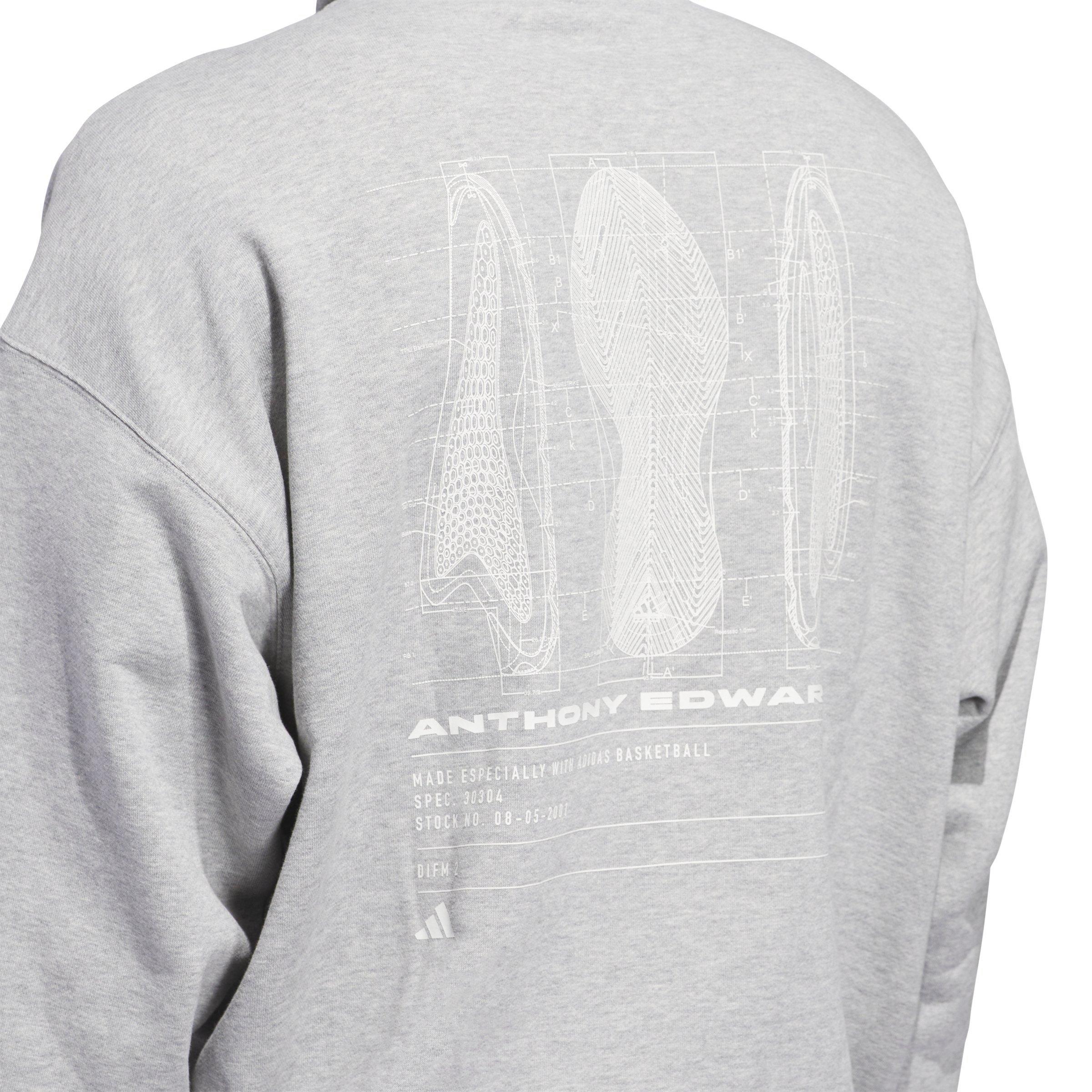 adidas Men's Anthony Edwards Seasonal Graphic Pullover Hoodie - GREY Thumbnail View 4