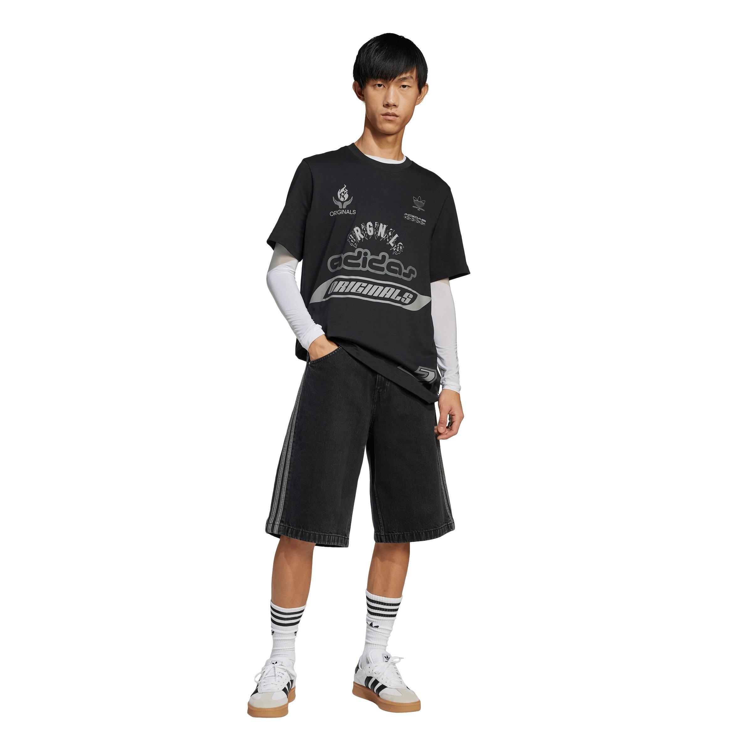 adidas Originals Men's Adicolor Denim Firebird Shorts - BLACK Thumbnail View 5