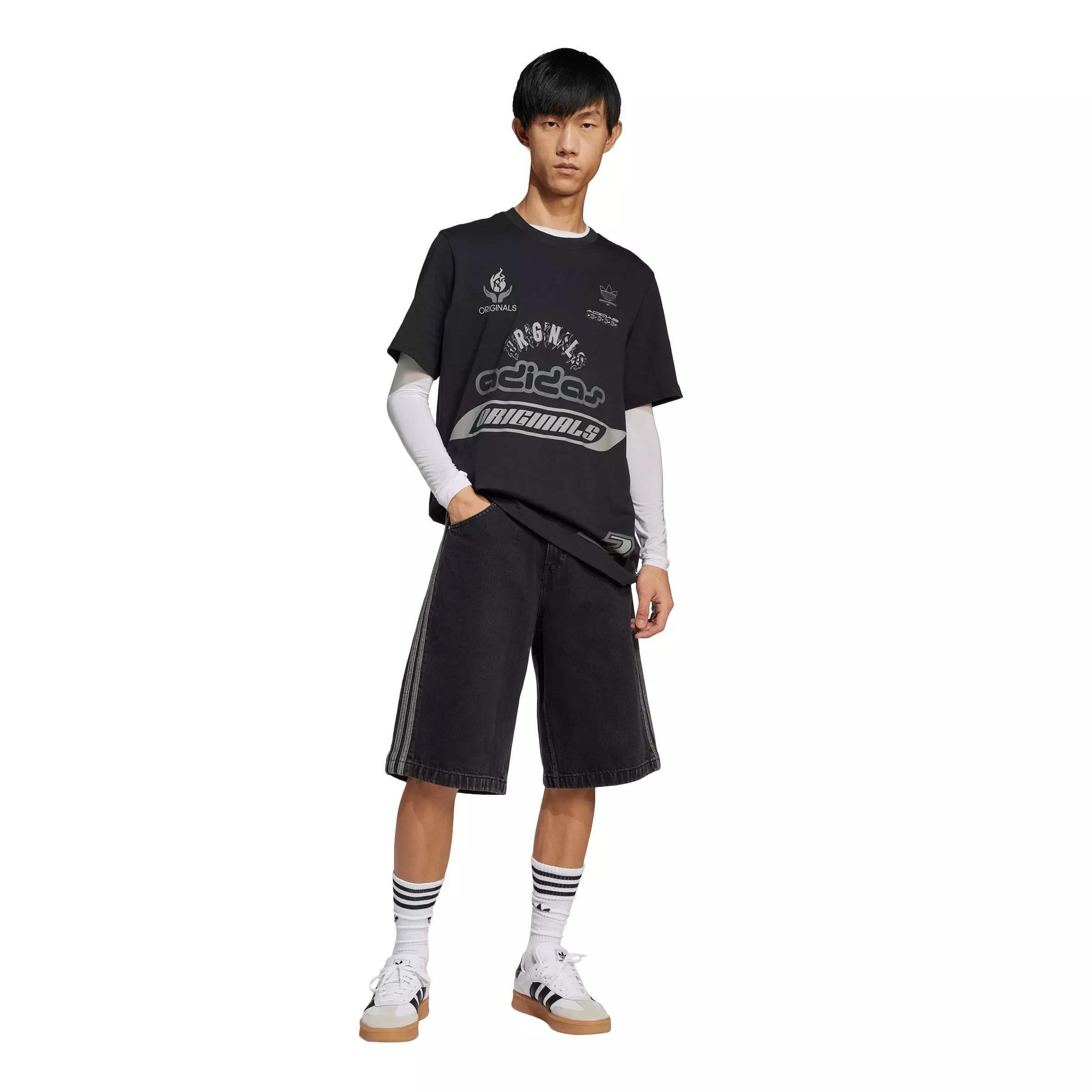adidas Originals Men's Adicolor Denim Firebird Shorts - BLACK
