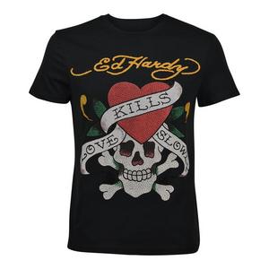 Ed Hardy Men's Rhinestone Skull Tee - Faded Black