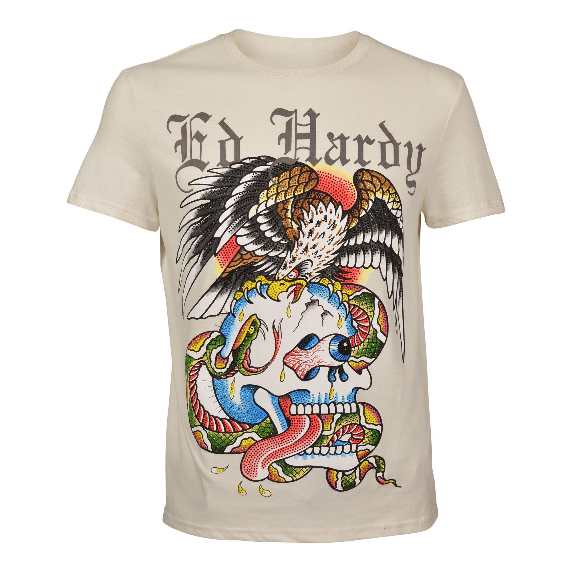 Ed Hardy Men's Rhinestone Battle Skull Tee - STONE Thumbnail View 1
