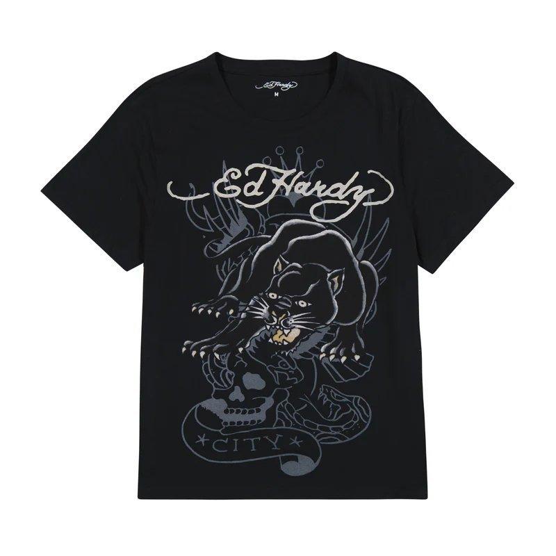 Ed Hardy Men's Crouching Panther Tee - Faded Black - BLACK Thumbnail View 1