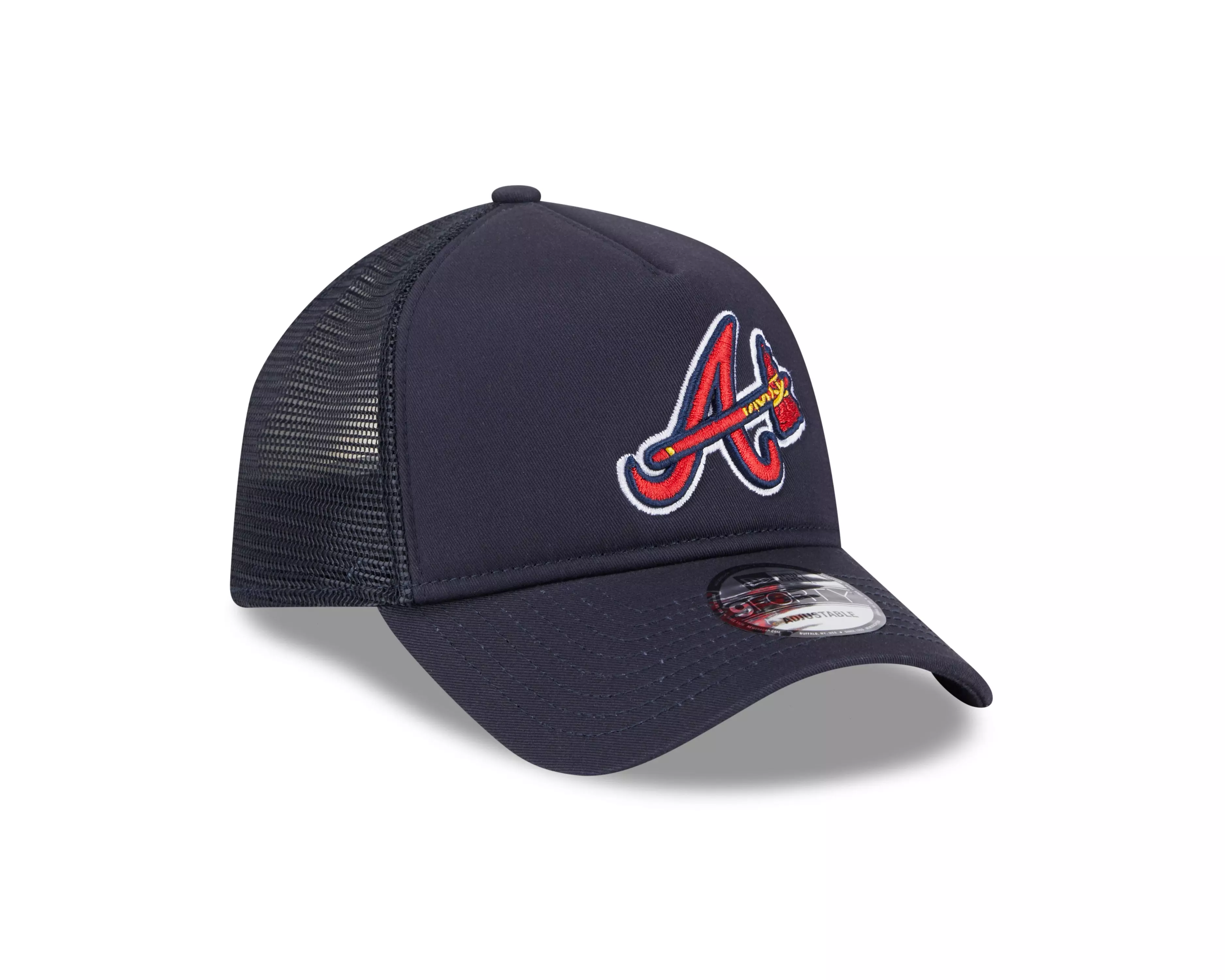 New Era Atlanta Braves 9FORTY Trucker Snapback Hat-Blue/Red - BLUE