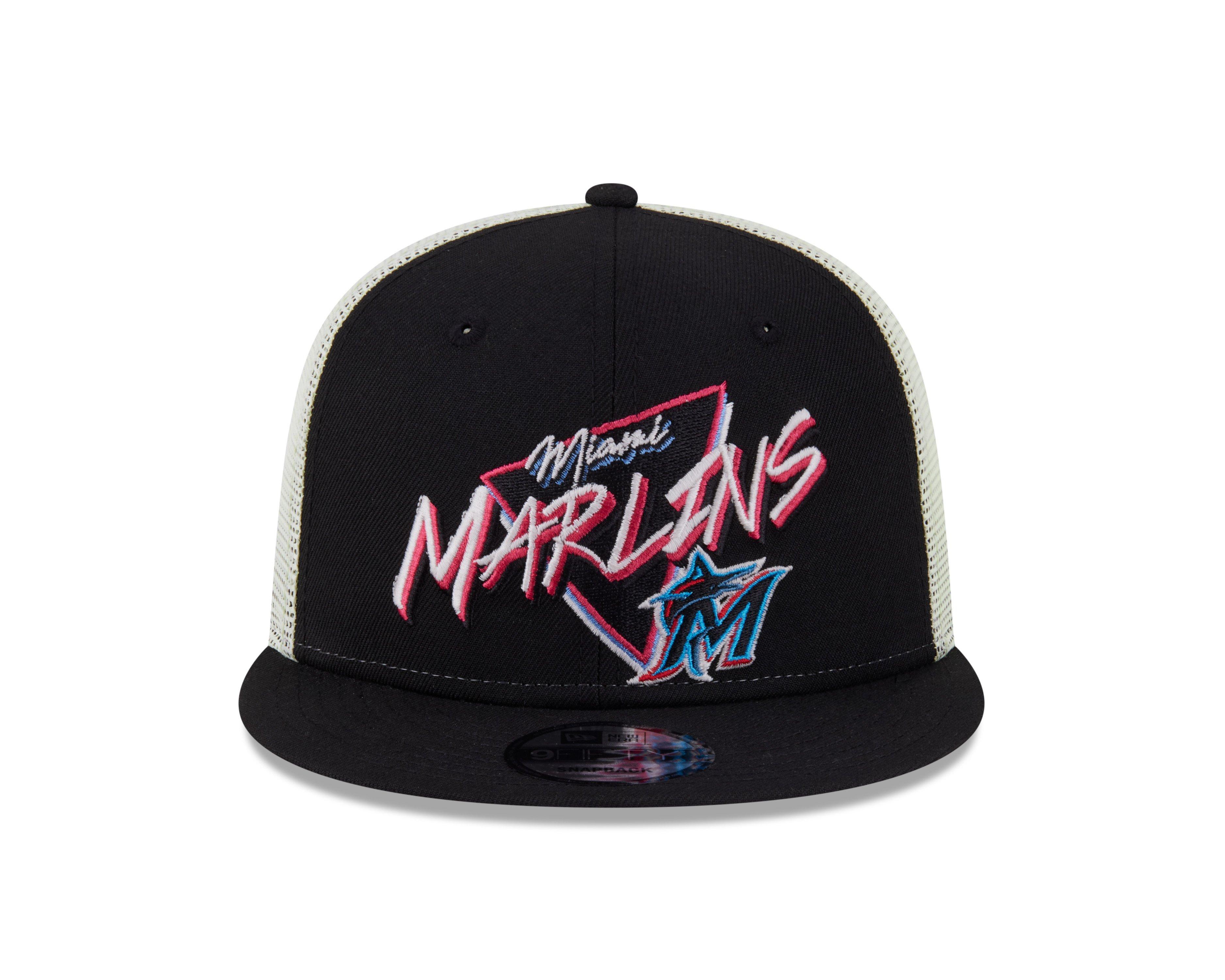 New Era Miami Marlins 9FIFTY Neon Snapback Hat - Black - BLACK Thumbnail View 3
