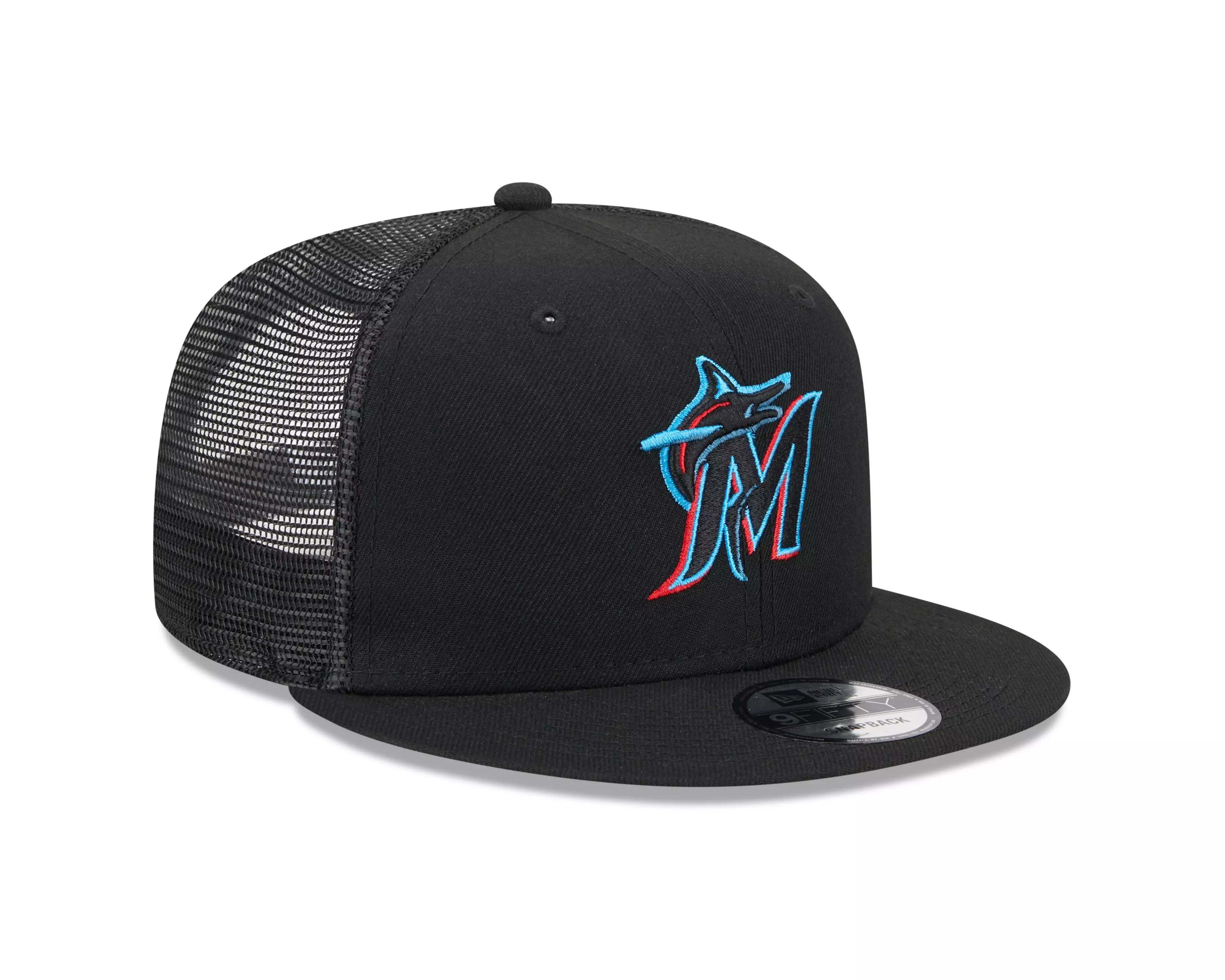 New Era Miami Marlins 9FIFTY Trucker Snapback Hat-Black - BLACK