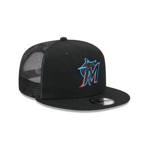 New Era Miami Marlins 9FIFTY Trucker Snapback Hat-Black