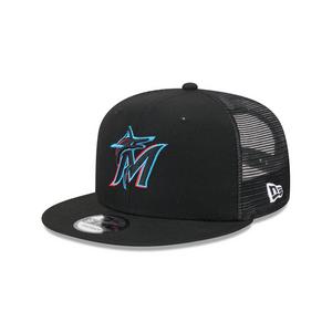 New Era Miami Marlins 9FIFTY Trucker Snapback Hat-Black