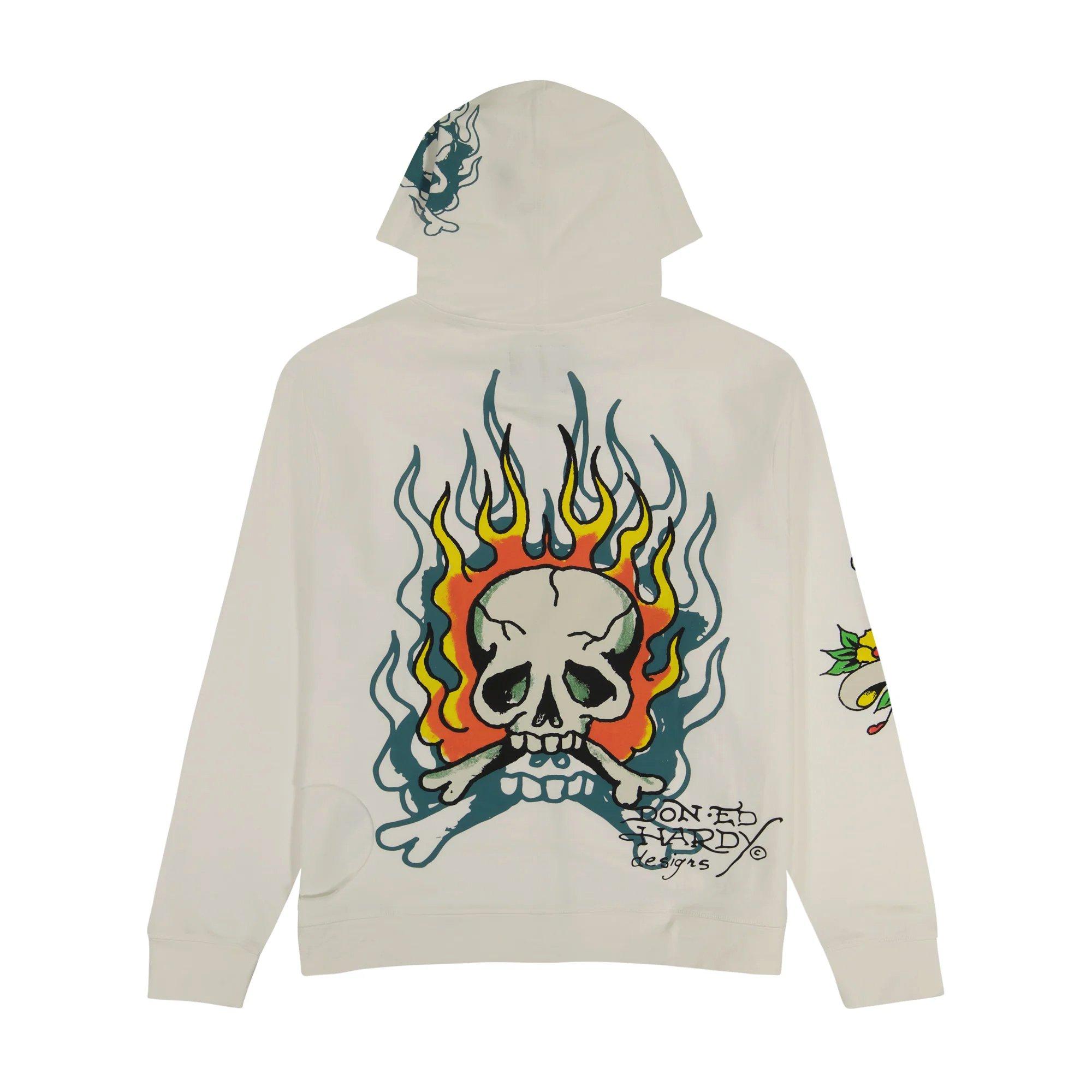 Ed Hardy Flame Skull Men's Ivory Hoodie