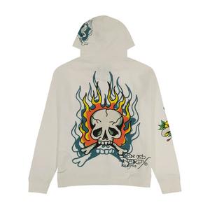 Ed Hardy Men's Flame Skull Hoodie - Ivory