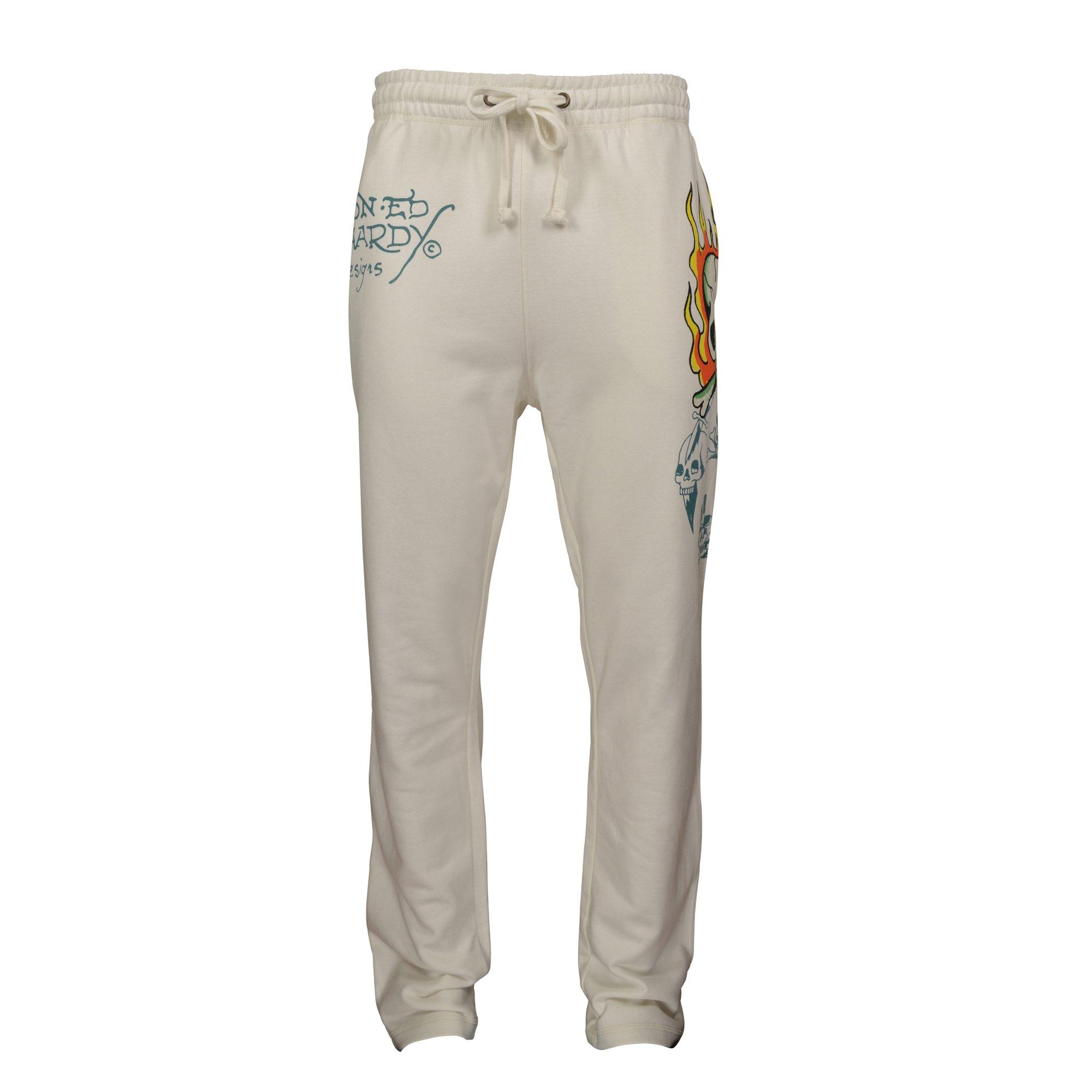 Ed Hardy Men's Flame Skull Sweatpants - Ivory - CREAM