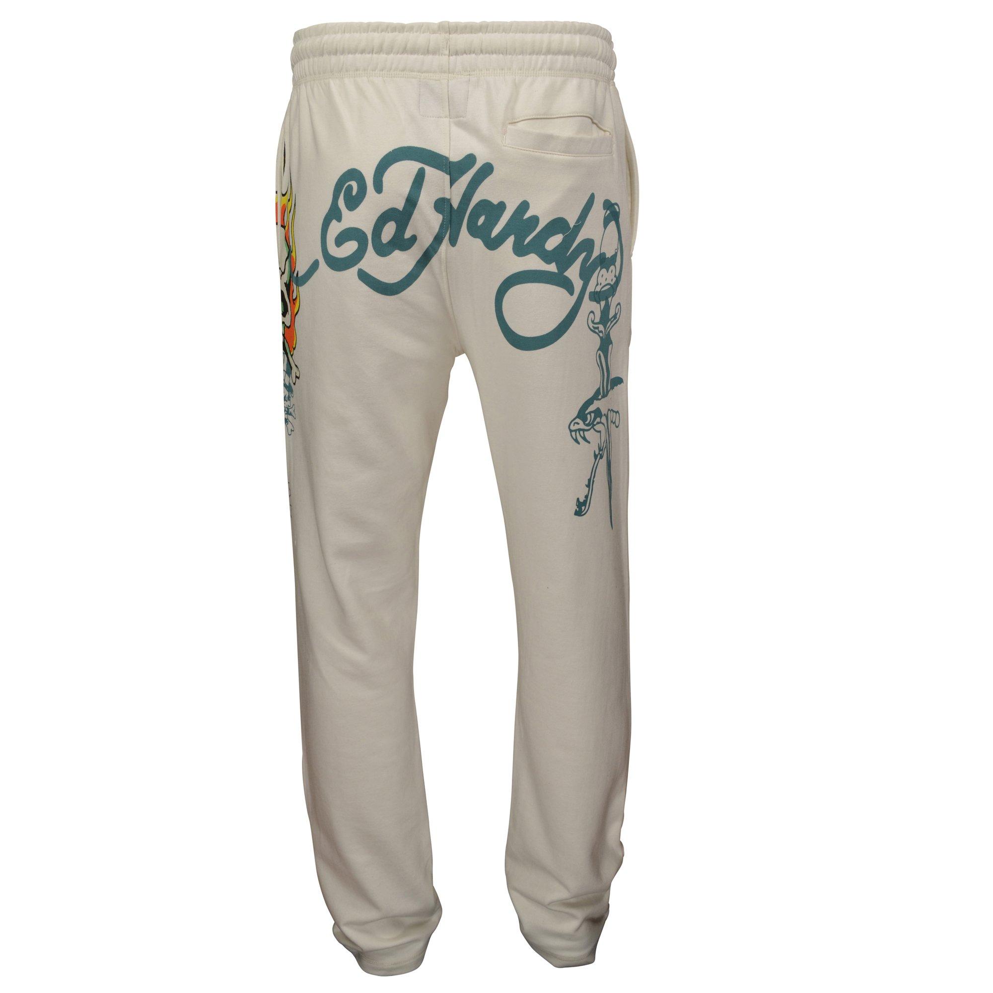 Ed Hardy Men's Flame Skull Sweatpants - Ivory - CREAM Thumbnail View 2
