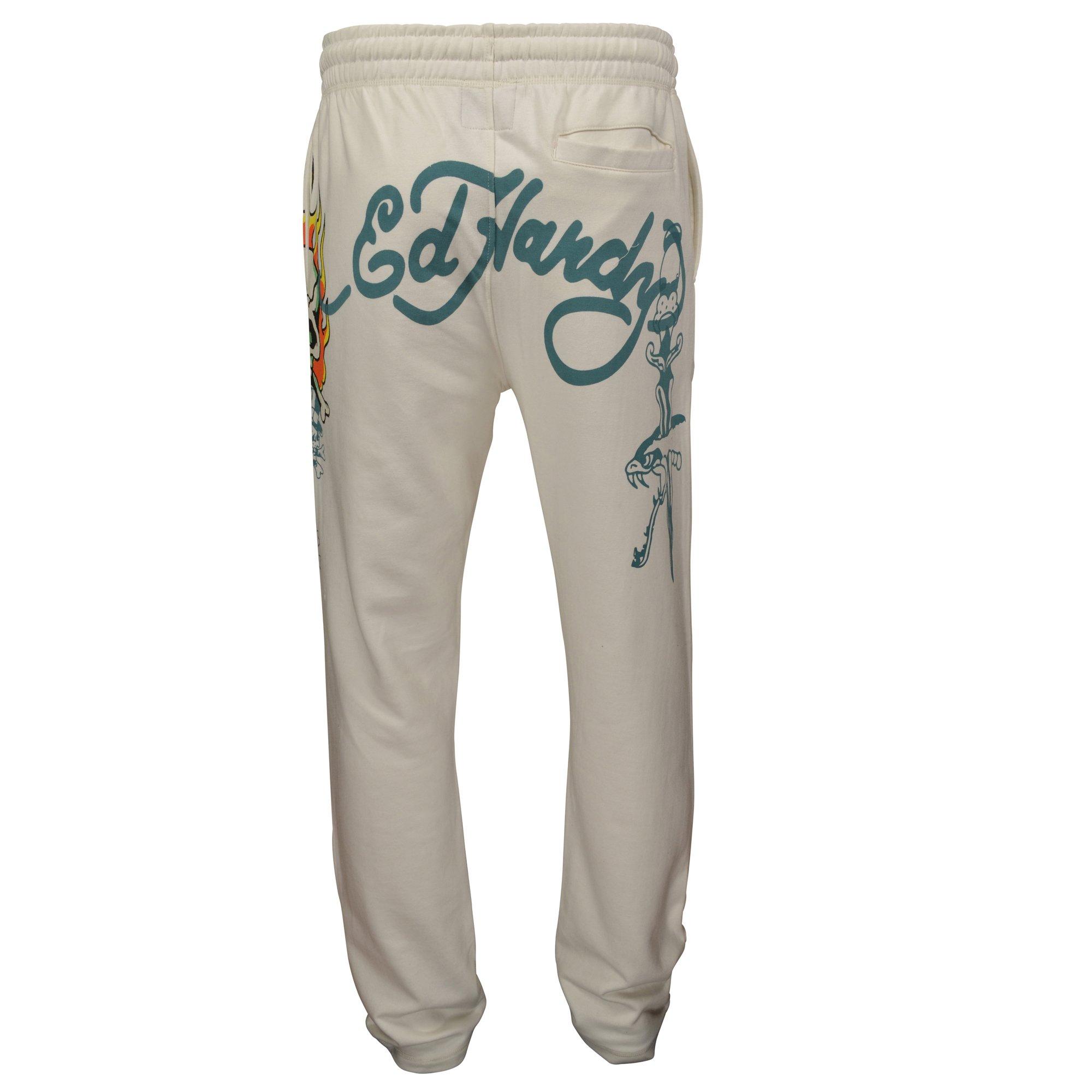 Ed Hardy Flame Skull Men's Ivory Sweatpants