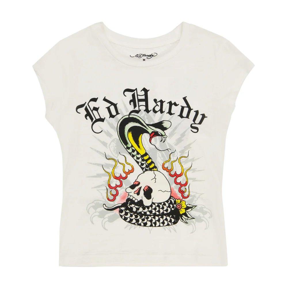 Ed Hardy Women's Cobra Crop Tee - White - WHITE