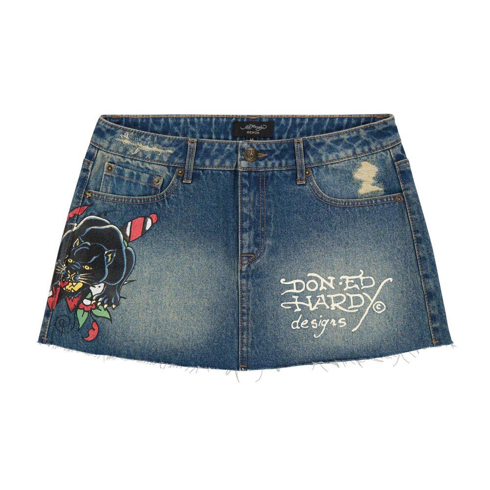 Ed Hardy Women's Panther Denim Skirt - BLUE