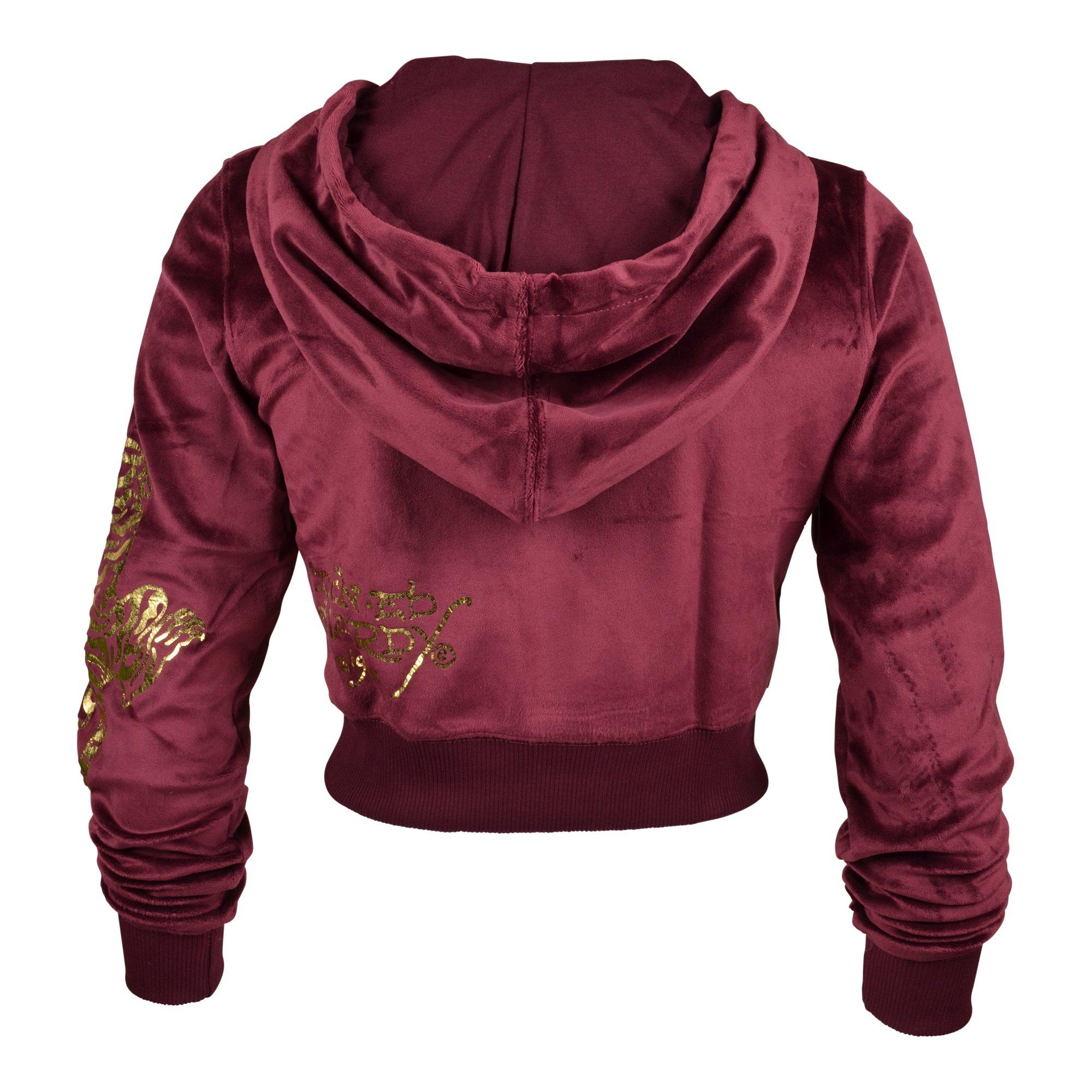 Ed Hardy Velvet Full Zip Tiger Women's Sangria Hoodie