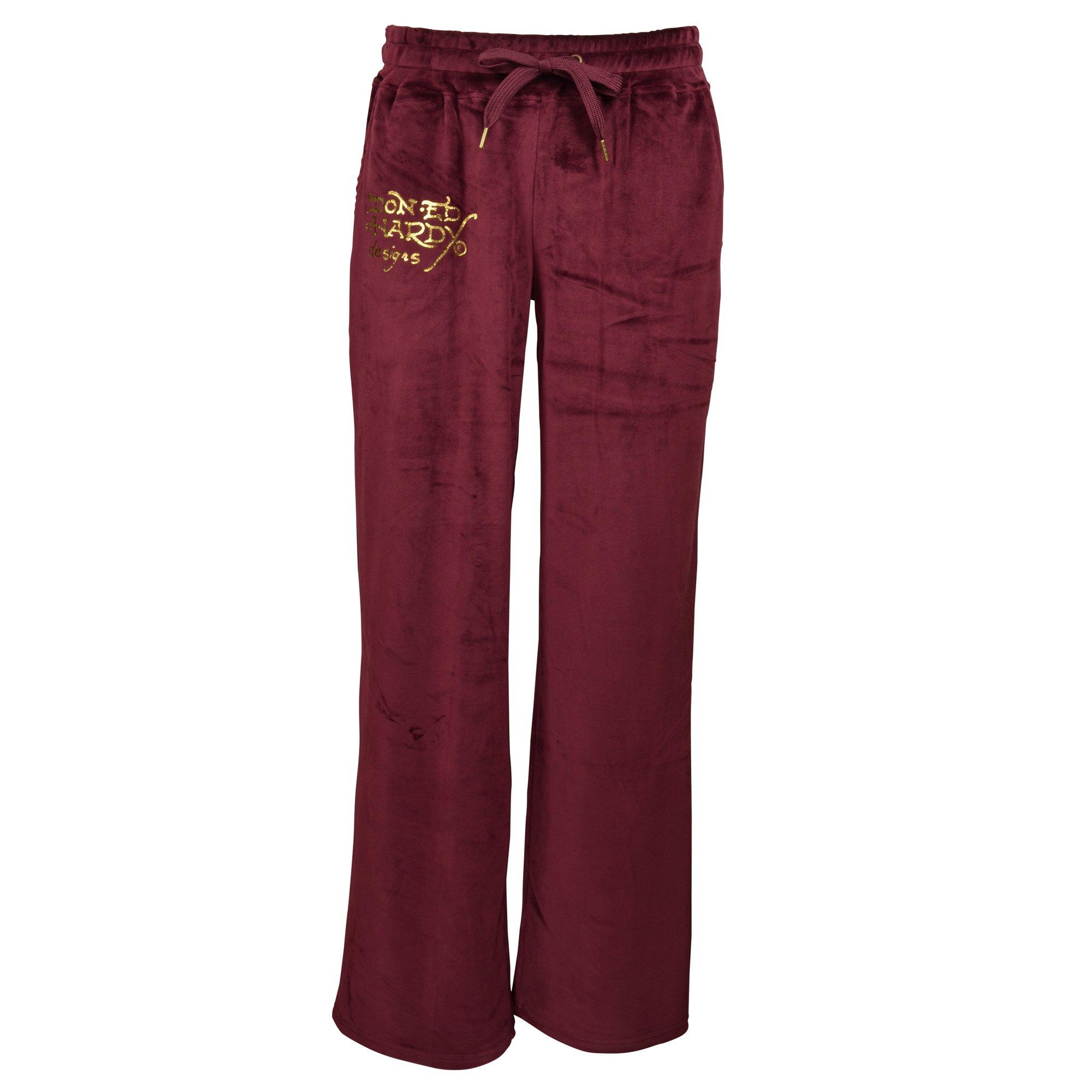 Ed Hardy Women's Velvet Tiger Pants - Sangria - MAROON