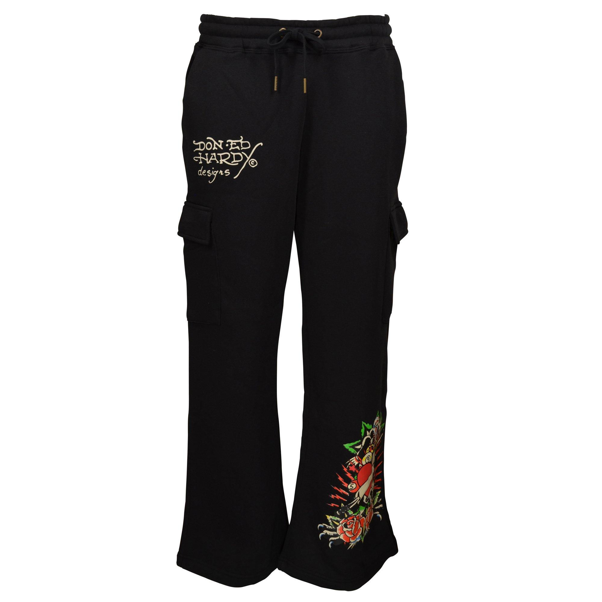 Ed Hardy Women's Skull Fleece Cargo Pants - Black - BLACK Thumbnail View 1