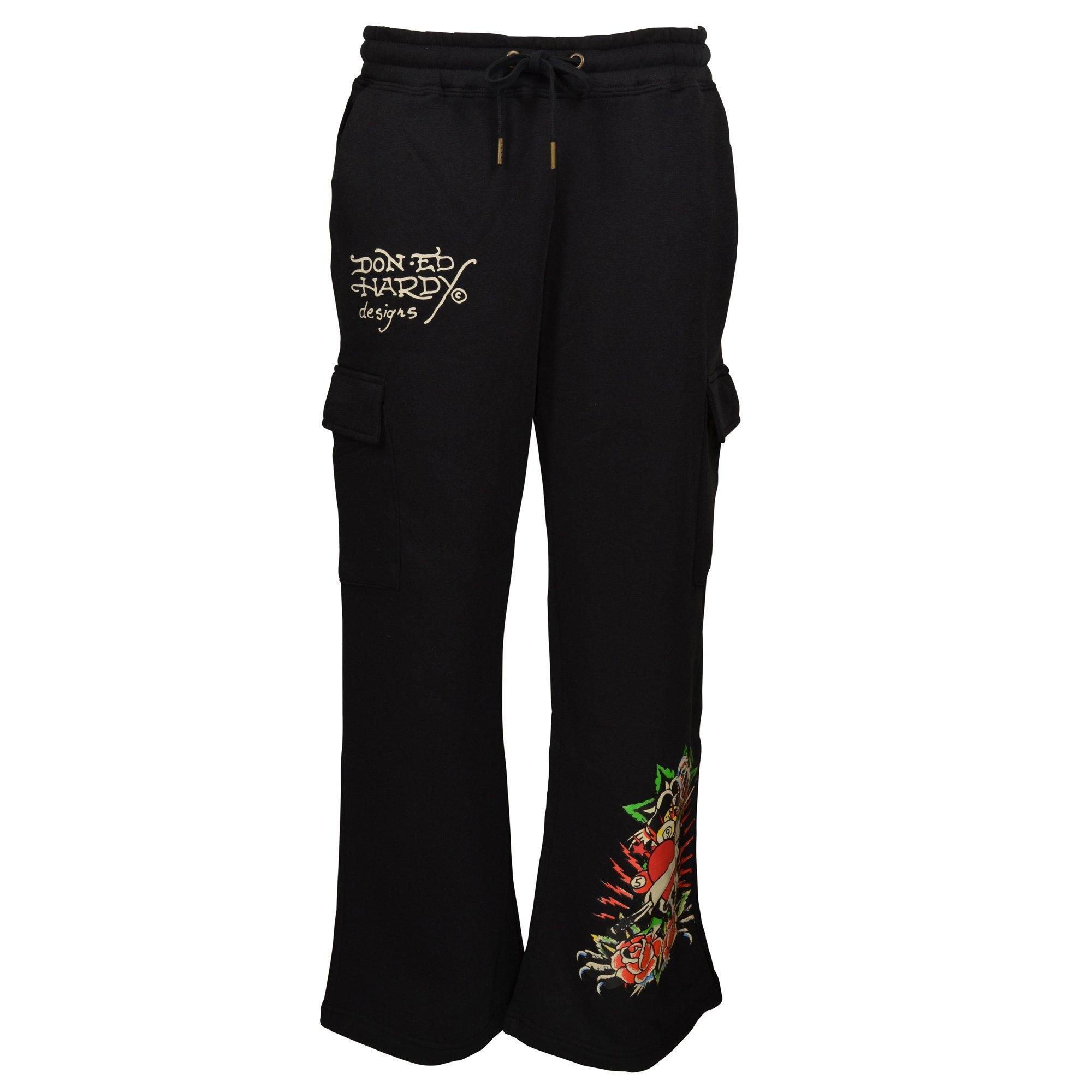 Ed Hardy Women's Skull Fleece Cargo Pants - Black - BLACK