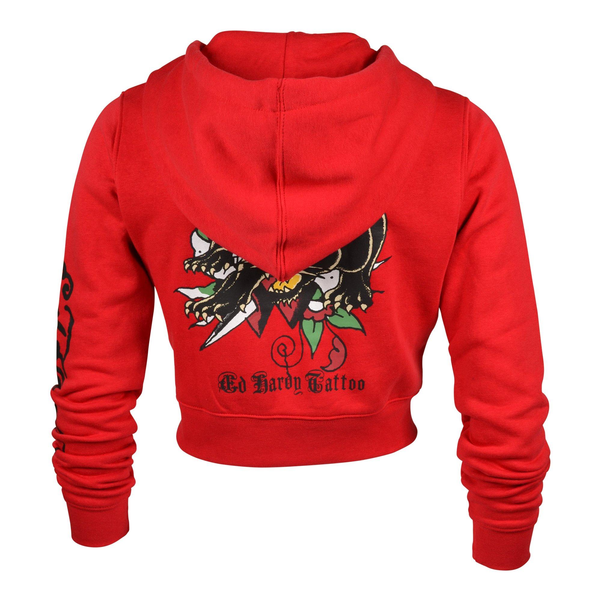 Ed Hardy Fleece Full Zip Panther Women's Red Hoodie