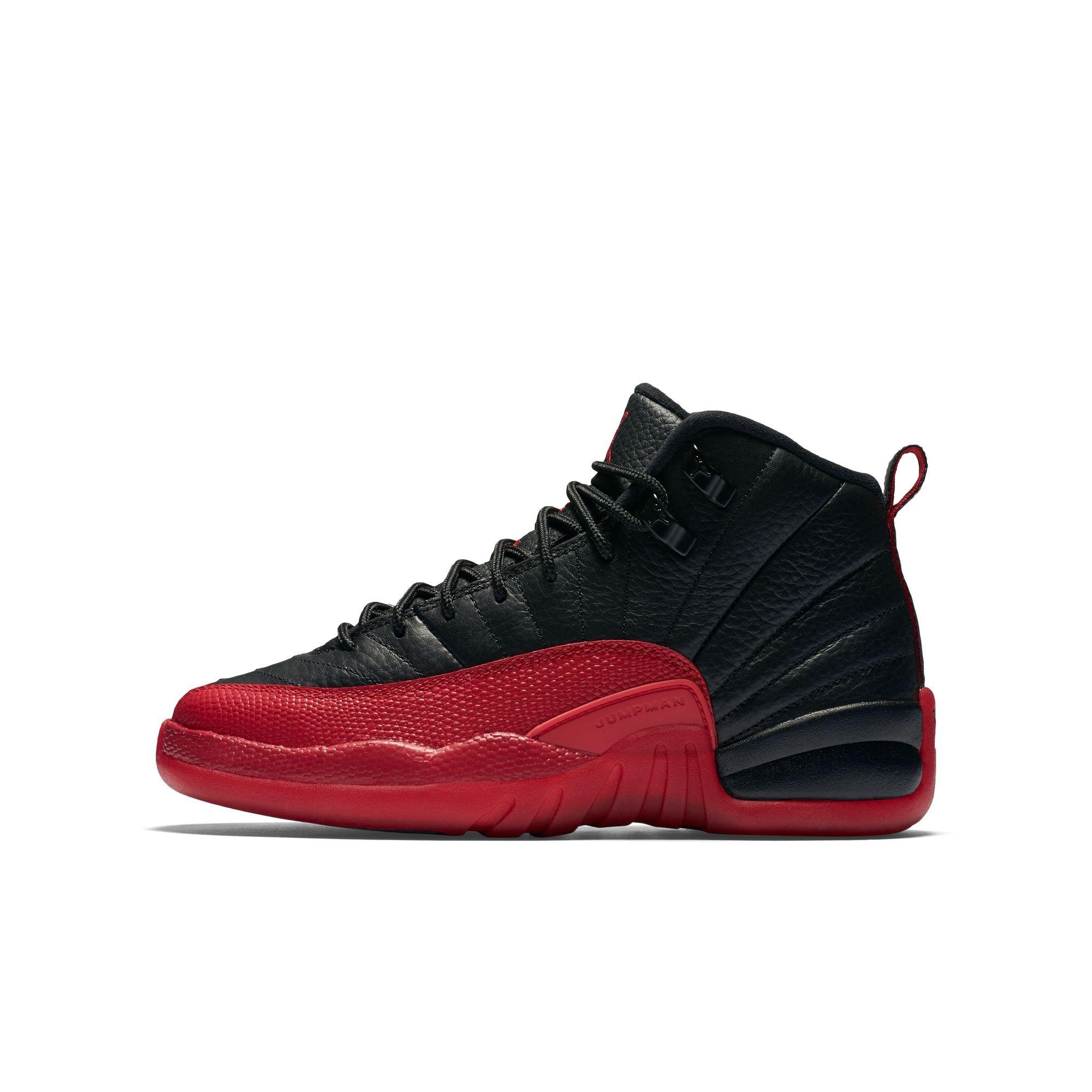 Jordan 12 Retro "Black and Varsity Red" Grade School Kids' Shoe