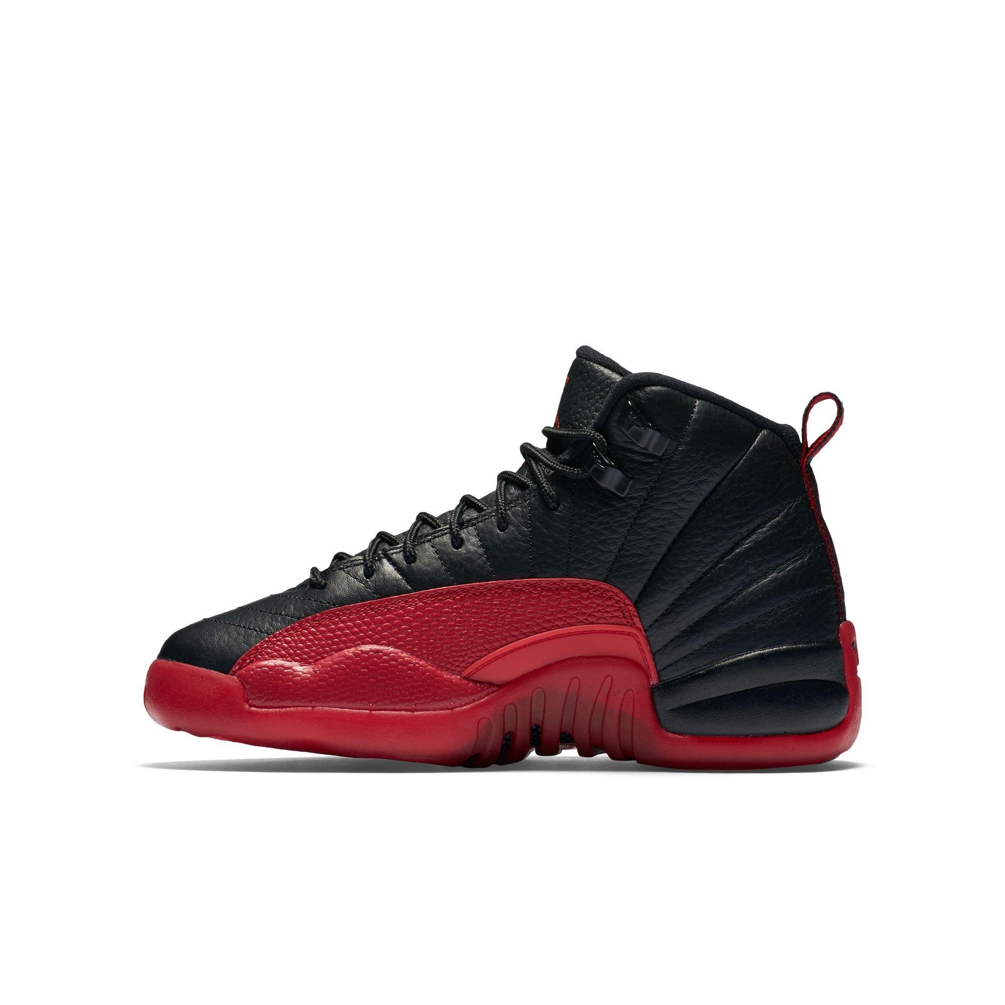 Jordan 12 Retro "Black and Varsity Red" Grade School Kids' Shoe