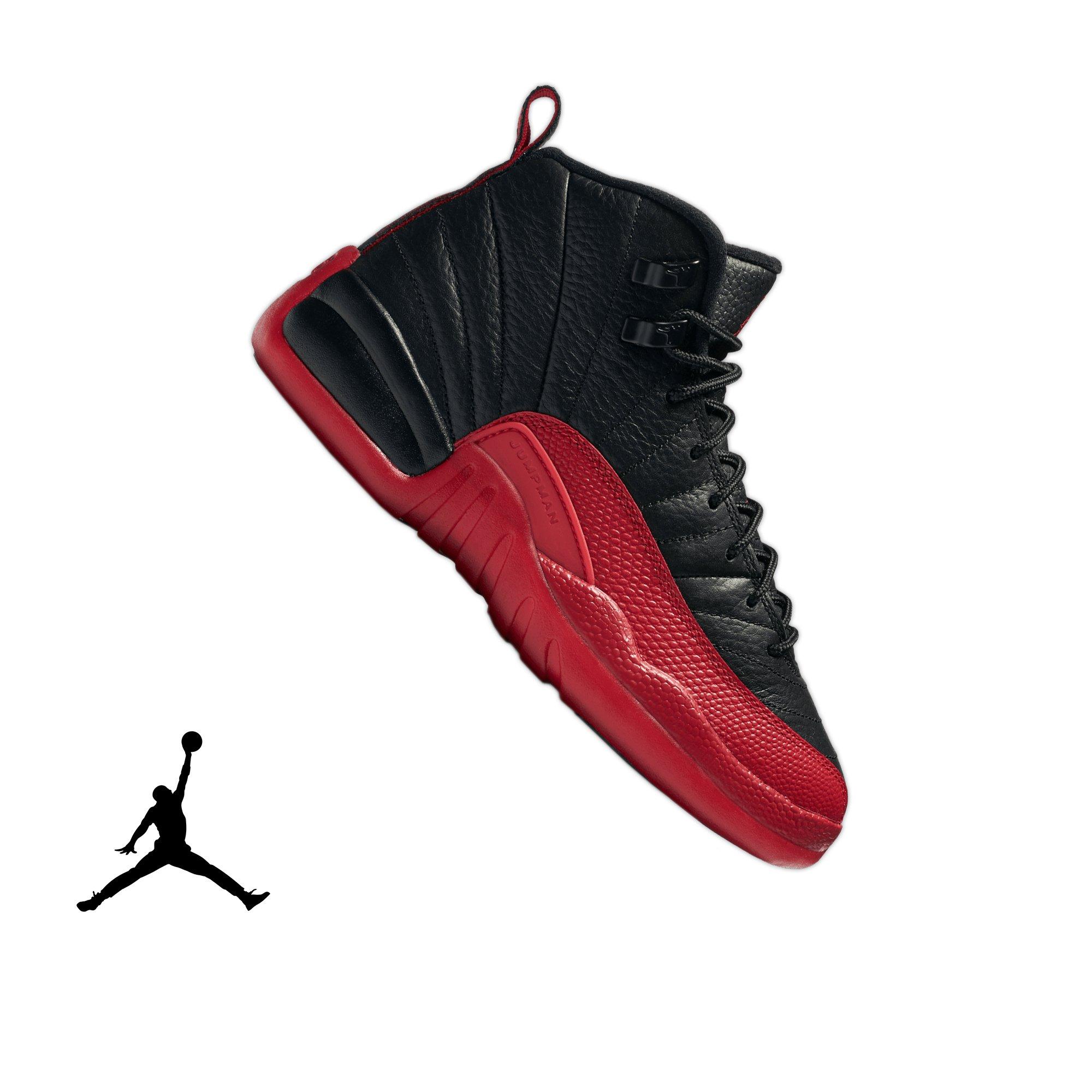 Jordan 12 Retro "Black and Varsity Red" Grade School Kids' Shoe - BLACK/VARSITY RED