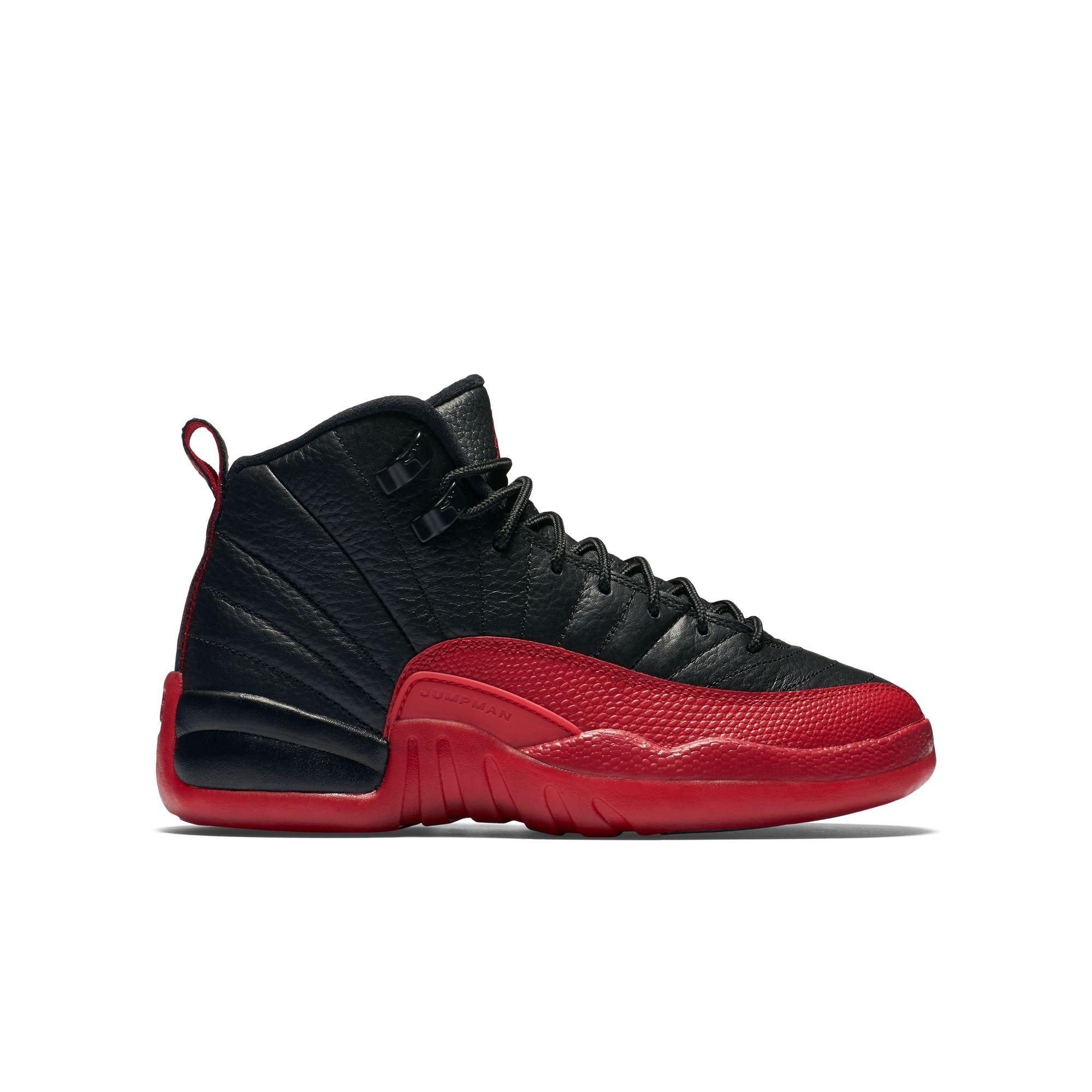 Jordan 12 Retro "Black and Varsity Red" Grade School Kids' Shoe