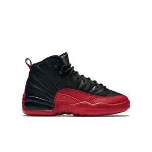 Jordan 12 Retro "Black and Varsity Red" Grade School Kids' Shoe