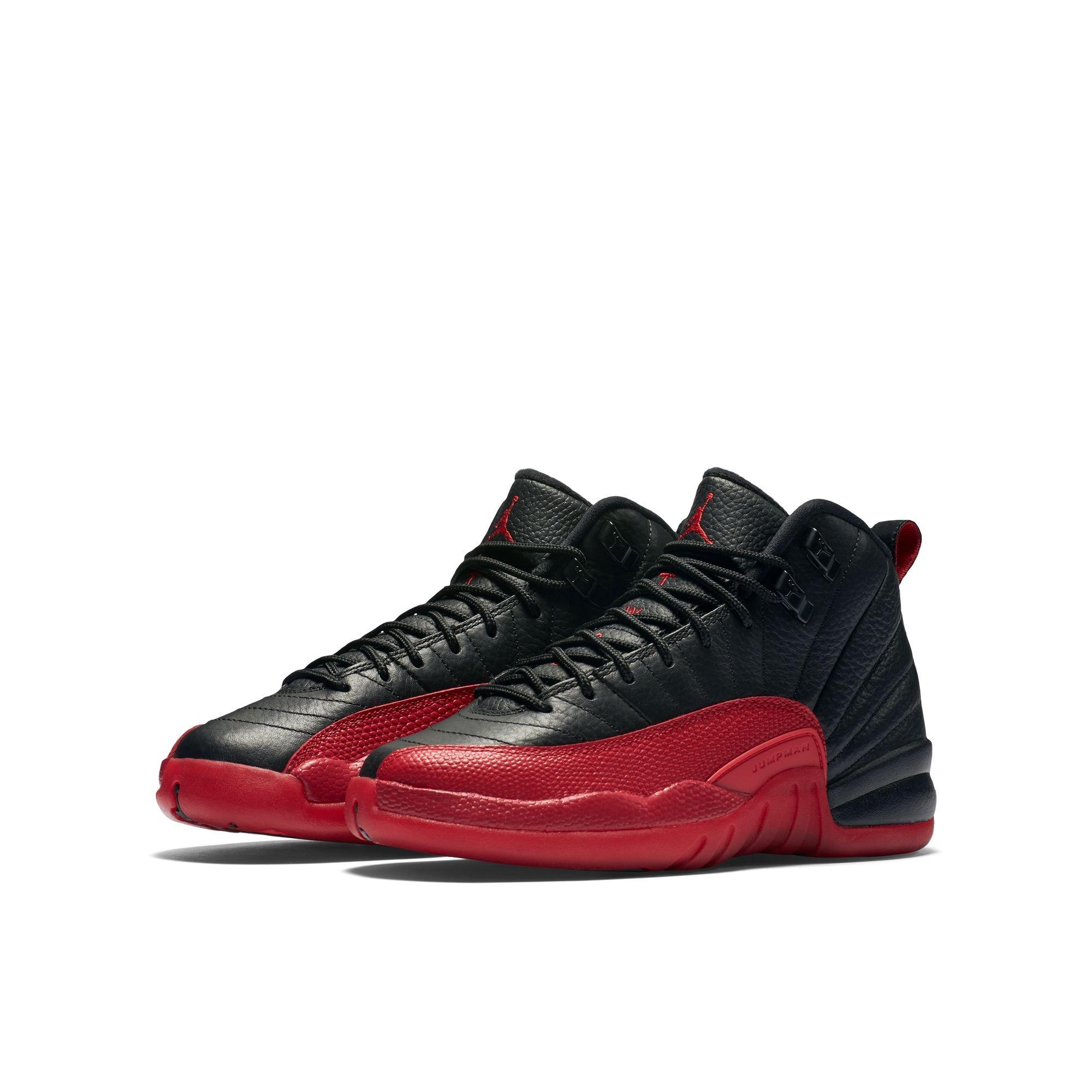 Jordan 12 Retro "Black and Varsity Red" Grade School Kids' Shoe