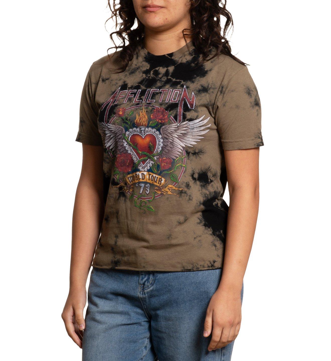 Affliction Women's Heart & Roses Band Tee - Tan - TAN/BLACK Thumbnail View 3