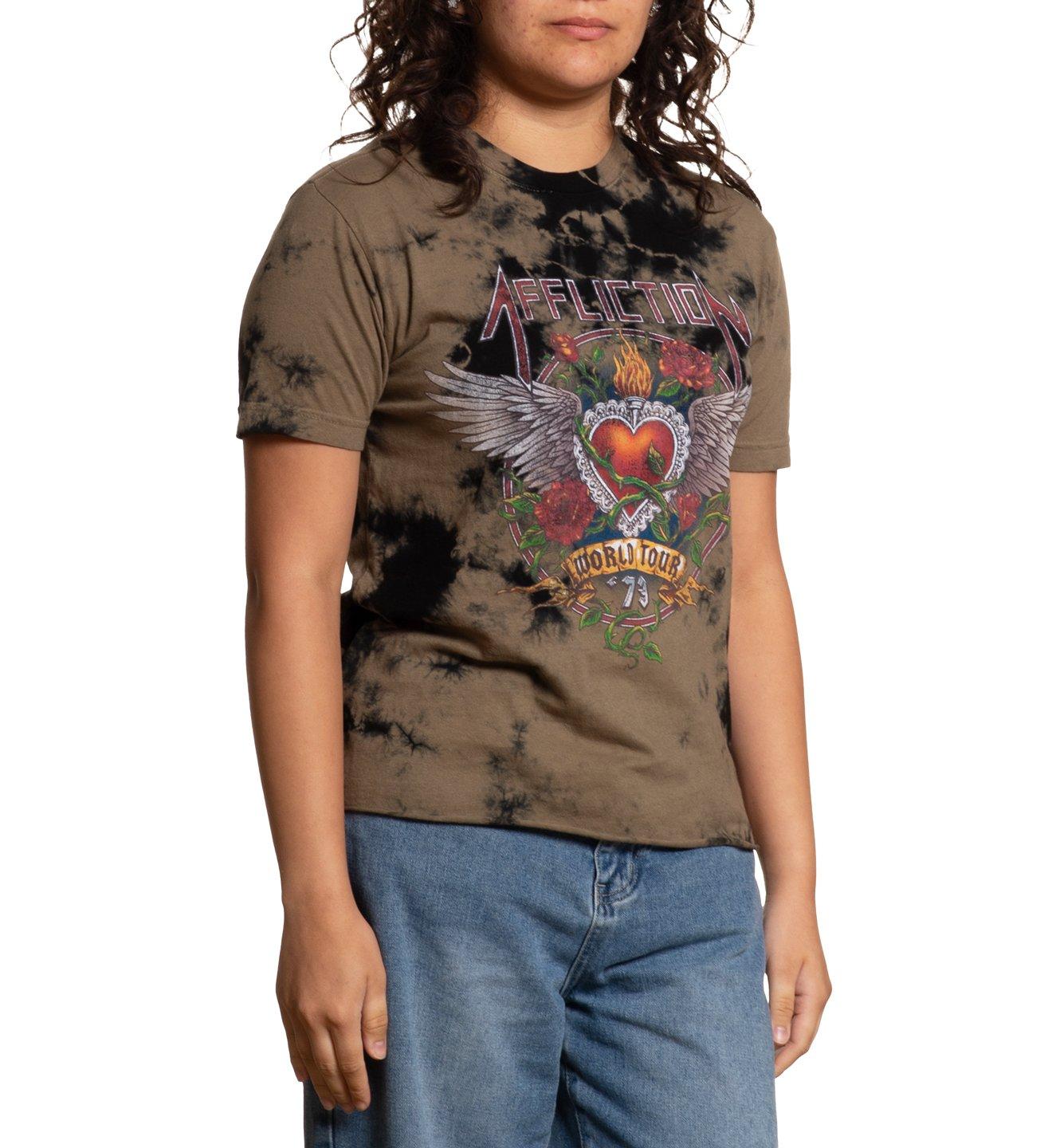 Affliction Women's Heart & Roses Band Tee - Tan - TAN/BLACK Thumbnail View 4