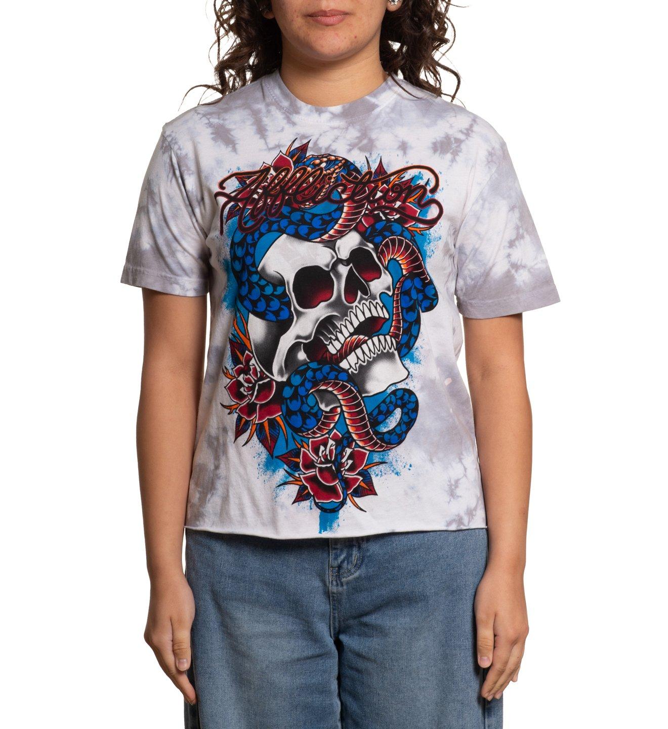 Affliction Women's Velvet Sky Snake & Skull Tee - Grey Wash - GREY Thumbnail View 1