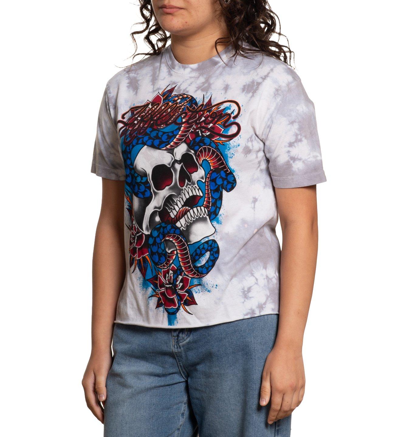 Affliction Women's Velvet Sky Snake & Skull Tee - Grey Wash - GREY Thumbnail View 3