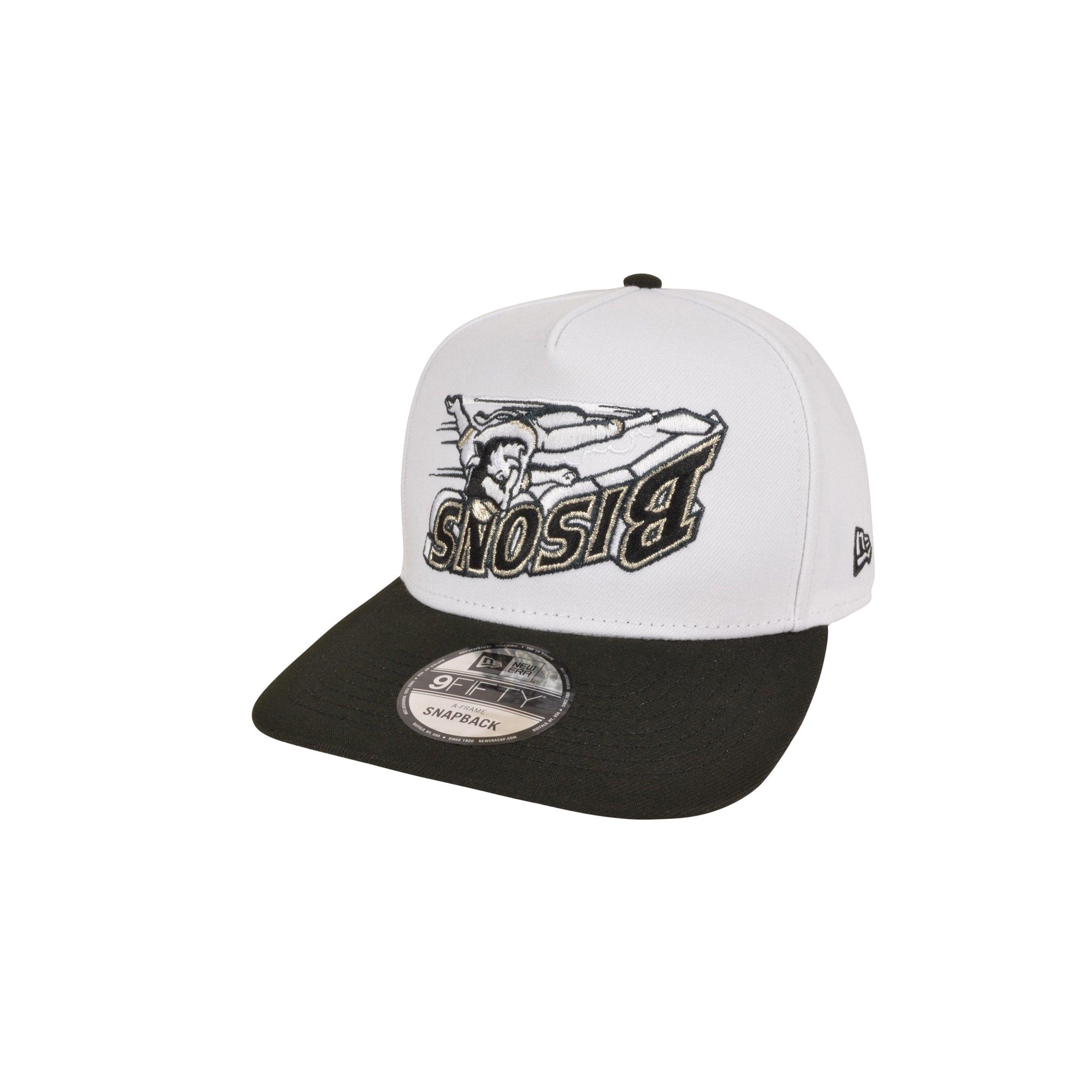 New Era Buffalo Bison 9FIFTY Upside Down Logo Snapback Hat-White/Black - WHITE/BLACK