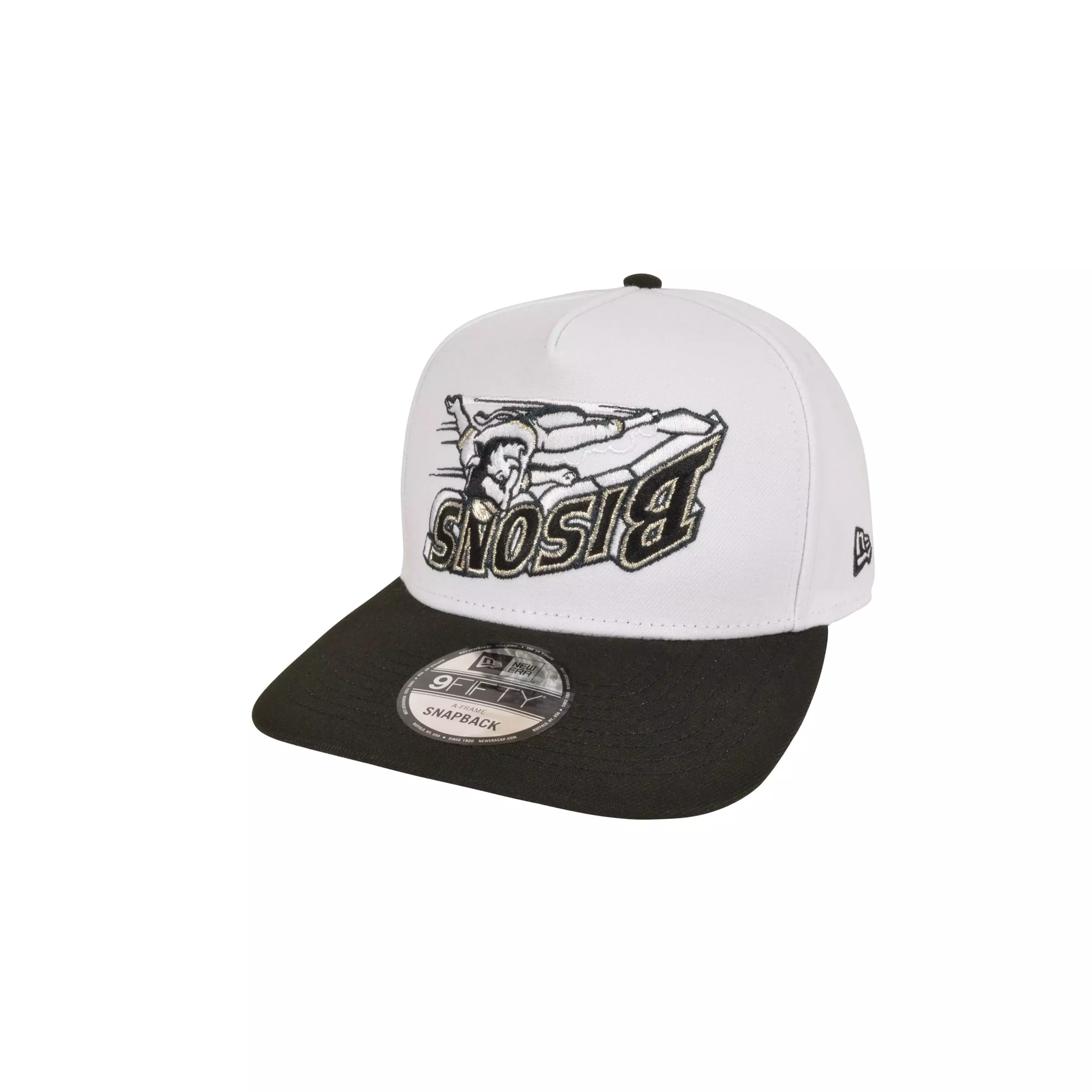 New Era Buffalo Bison 9FIFTY Upside Down Logo Snapback Hat-White/Black - WHITE/BLACK
