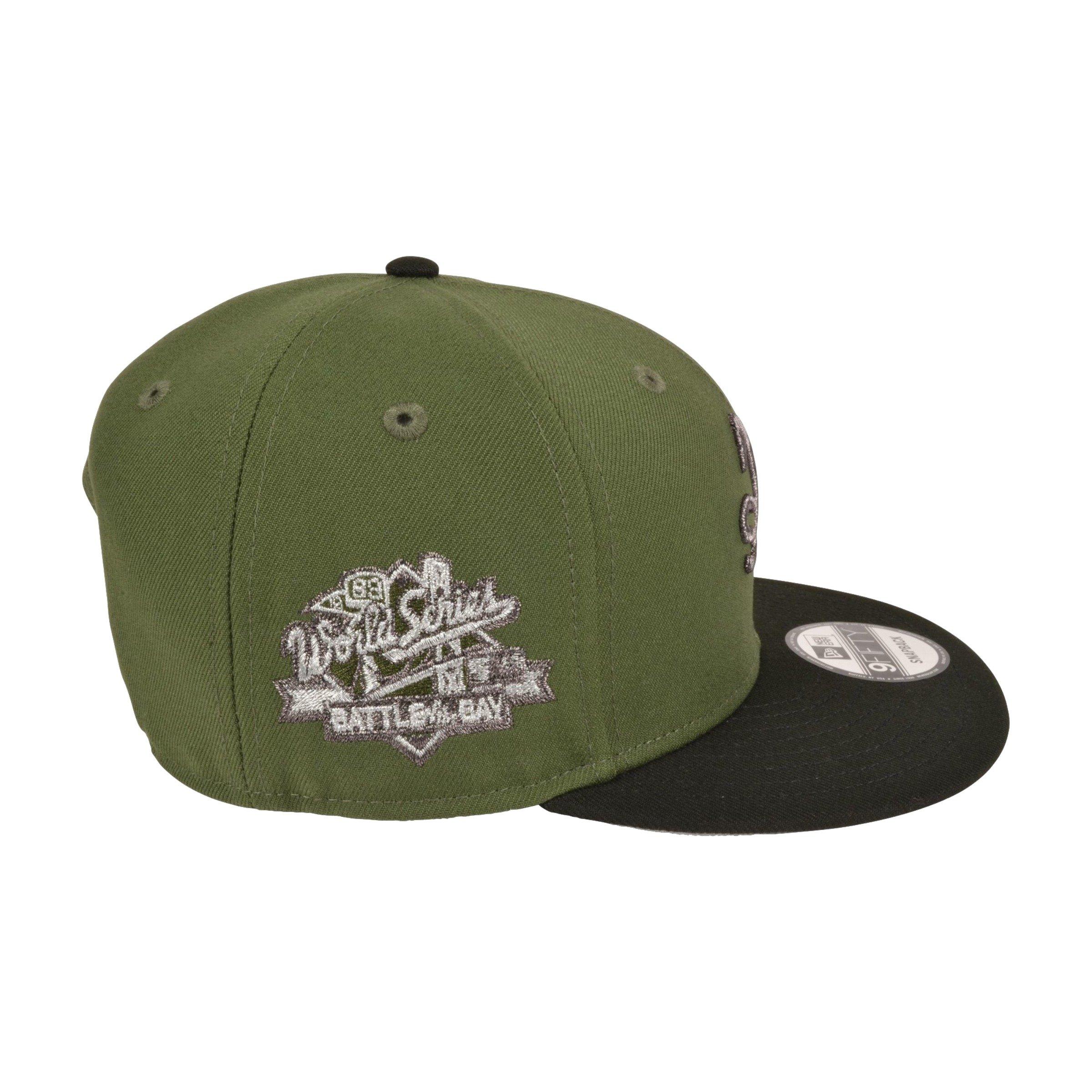 Men's New Era Oakland Athletics 9FIFTY Upside Down Logo Snapback Hat-Olive/Black