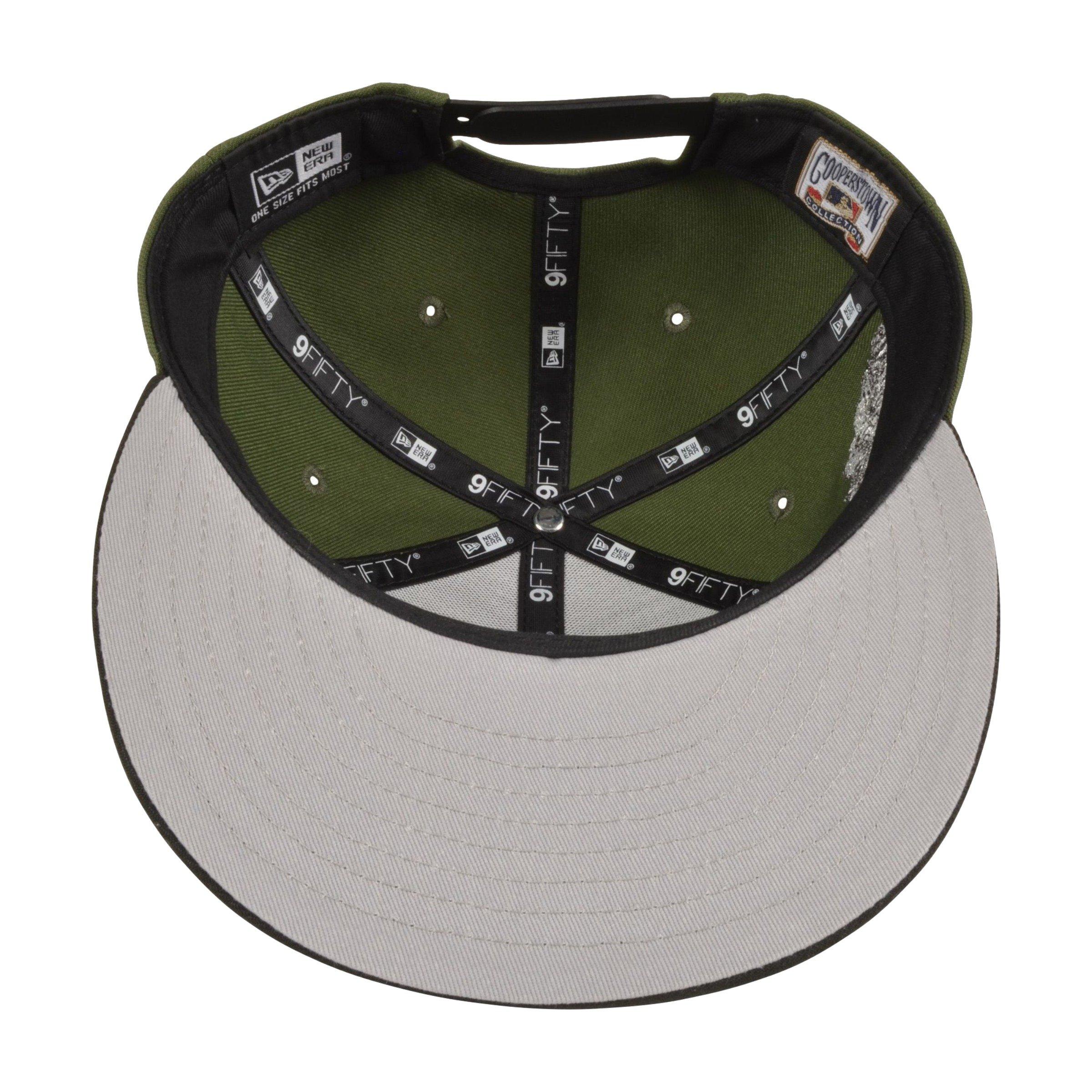 Men's New Era Oakland Athletics 9FIFTY Upside Down Logo Snapback Hat-Olive/Black