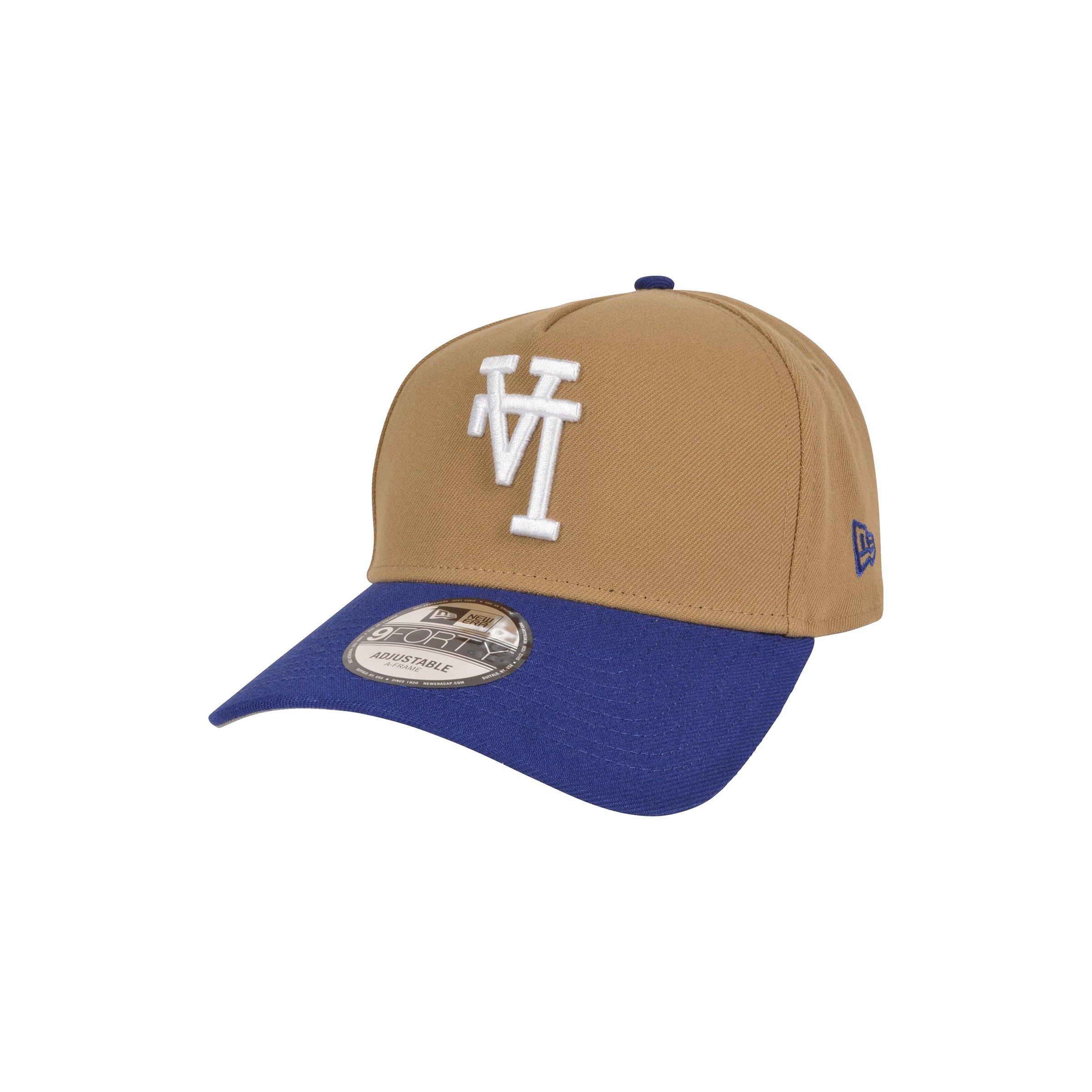 New Era Los Angeles Dodgers 9FORTY Upside Down Logo Snapback Hat-Khaki/Dark Royal - KHAKI/BLUE