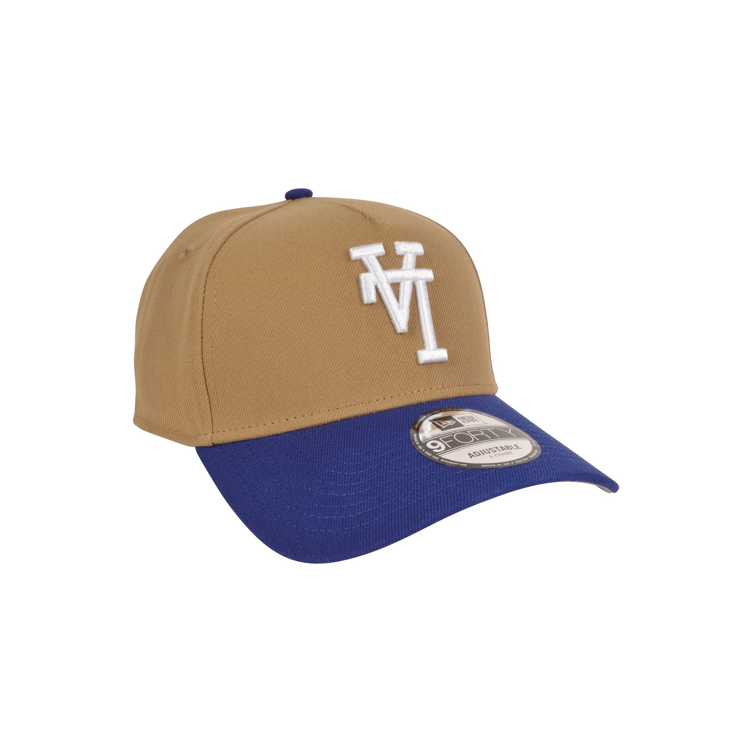 Men's New Era Los Angeles Dodgers 9FORTY Upside Down Logo Snapback Hat-Khaki/Dark Royal