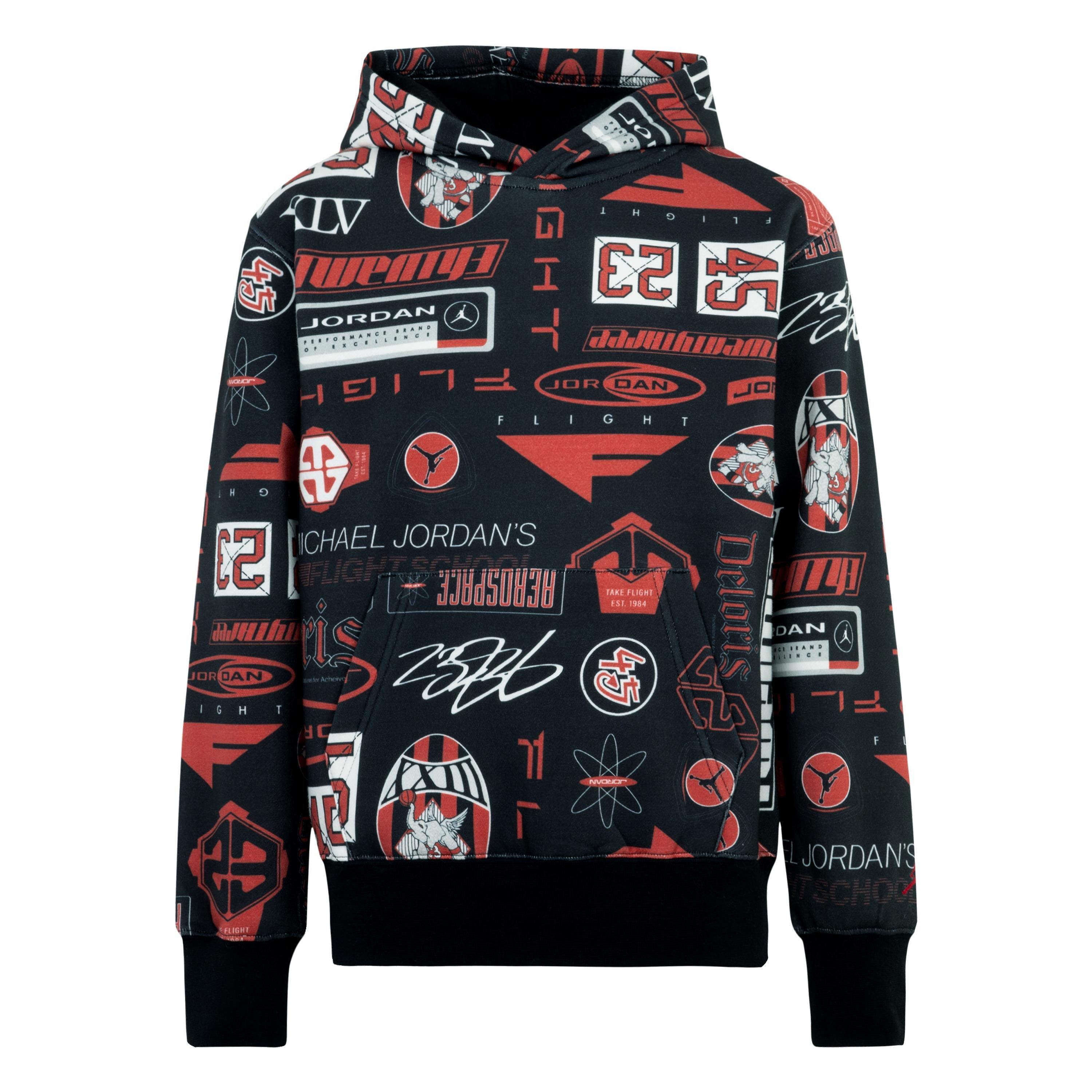 Jordan Big Boys' All Over Printed Fleece Pullover - Black/Multi - BLACK