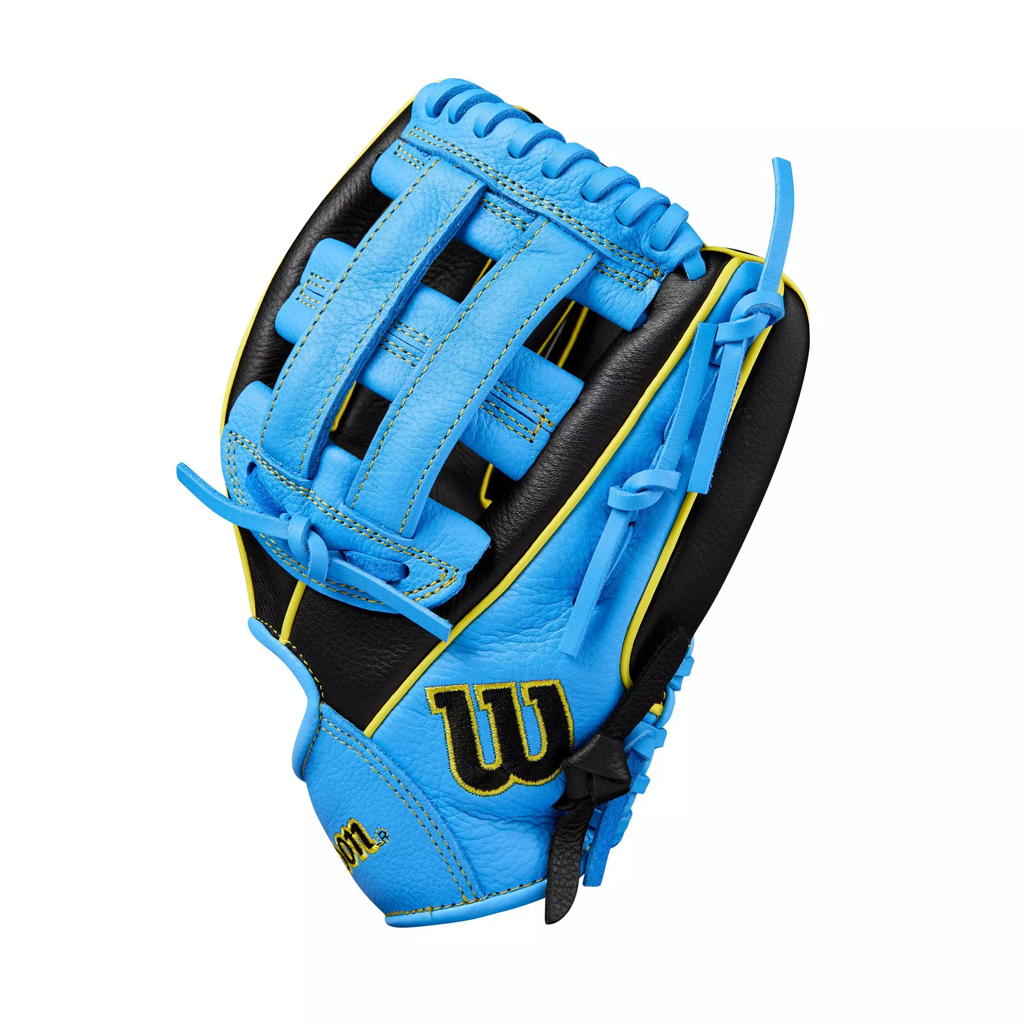 Wilson A500 Youth 10.5” Utility Baseball Glove-Black/Cool Blue/Yellow - BLACK/BLUE
