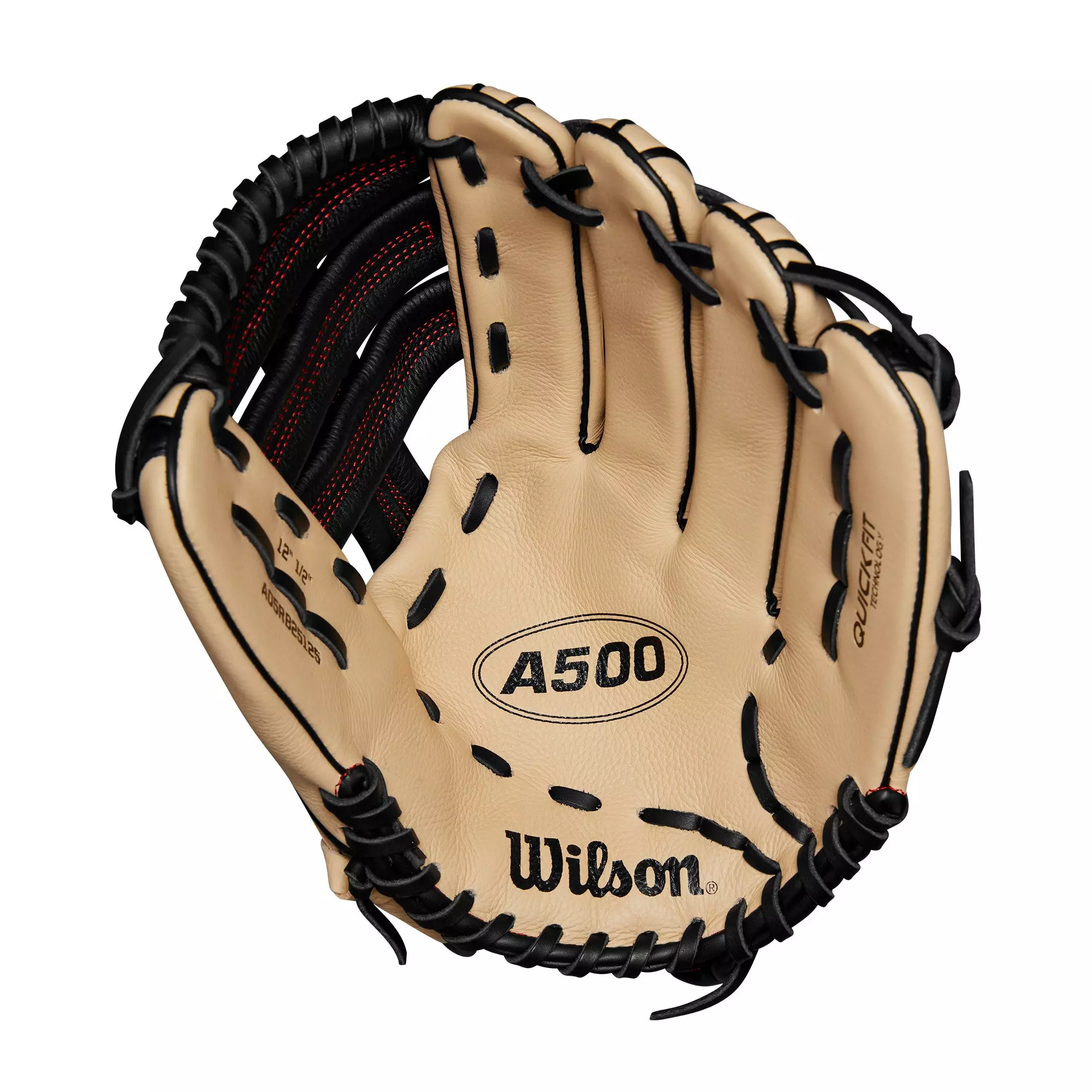 Wilson A500 Youth 12.5” Outfield Baseball Glove-Blonde/Red/Black - TAN/RED