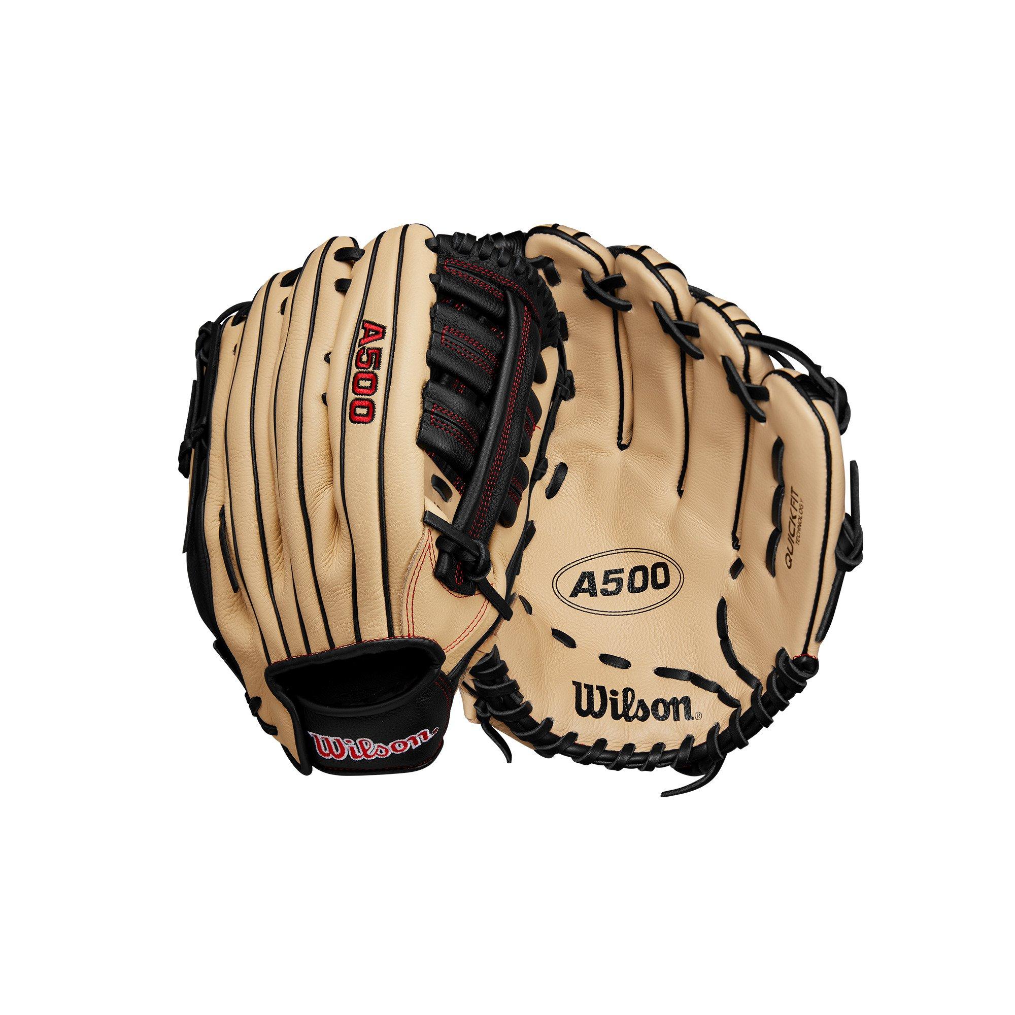 Wilson A500 Youth 12.5” Outfield Baseball Glove-Blonde/Red/Black