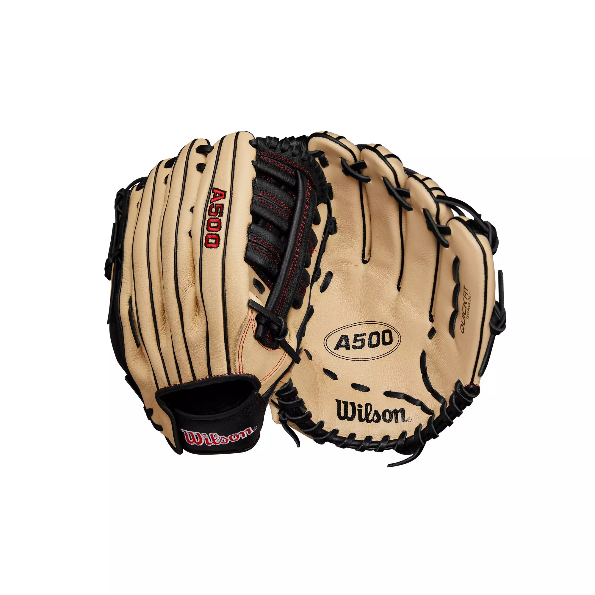Wilson A500 Youth 12.5” Outfield Baseball Glove-Blonde/Red/Black - TAN/RED