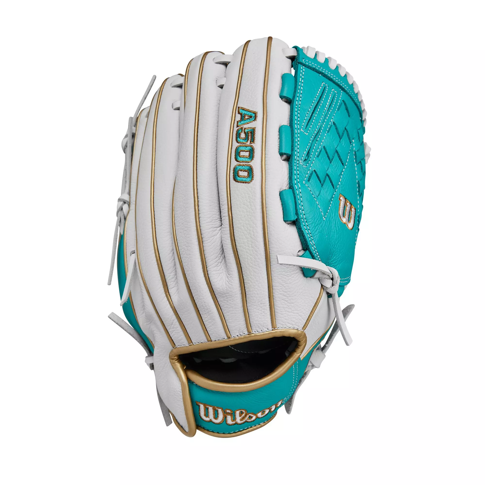 Wilson A500 Siren 12.5” Youth Outfield Fastpitch Softball Glove 2024 - WHITE/TEAL