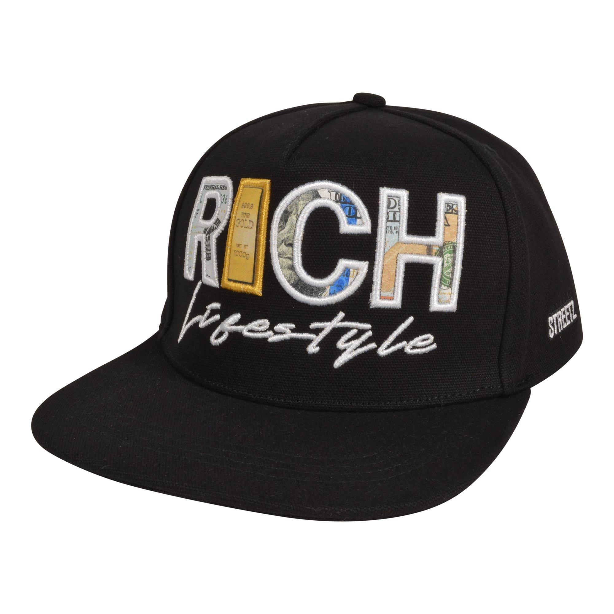 Streetz Iz Watchin Rich Snapback Hat - Black - BLACK Thumbnail View 1