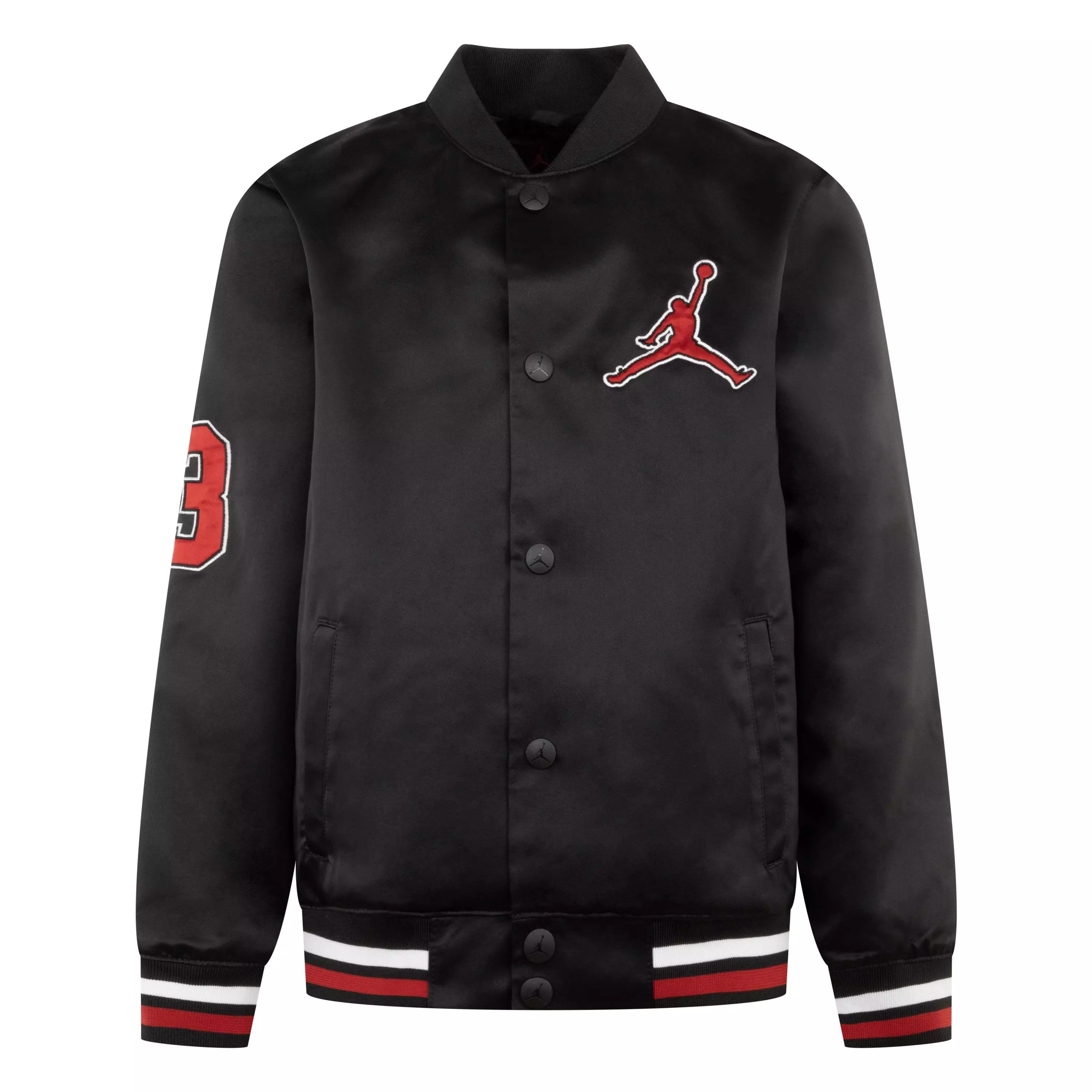 Jordan Big Boys' Satin Varsity Bomber Jacket - Black - BLACK/RED
