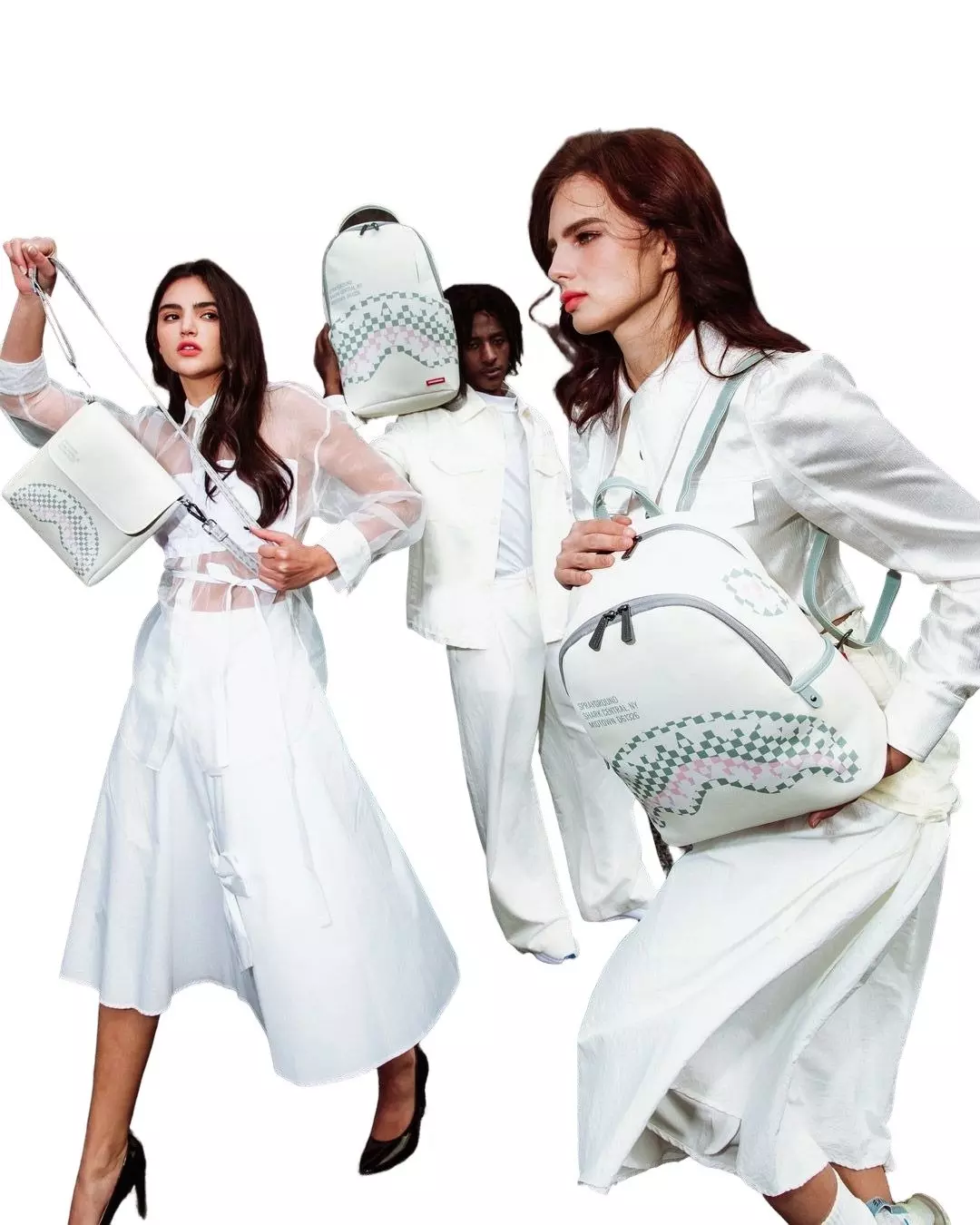 Sprayground Check Shark Central Crossbody Bag -Cream - CREAM