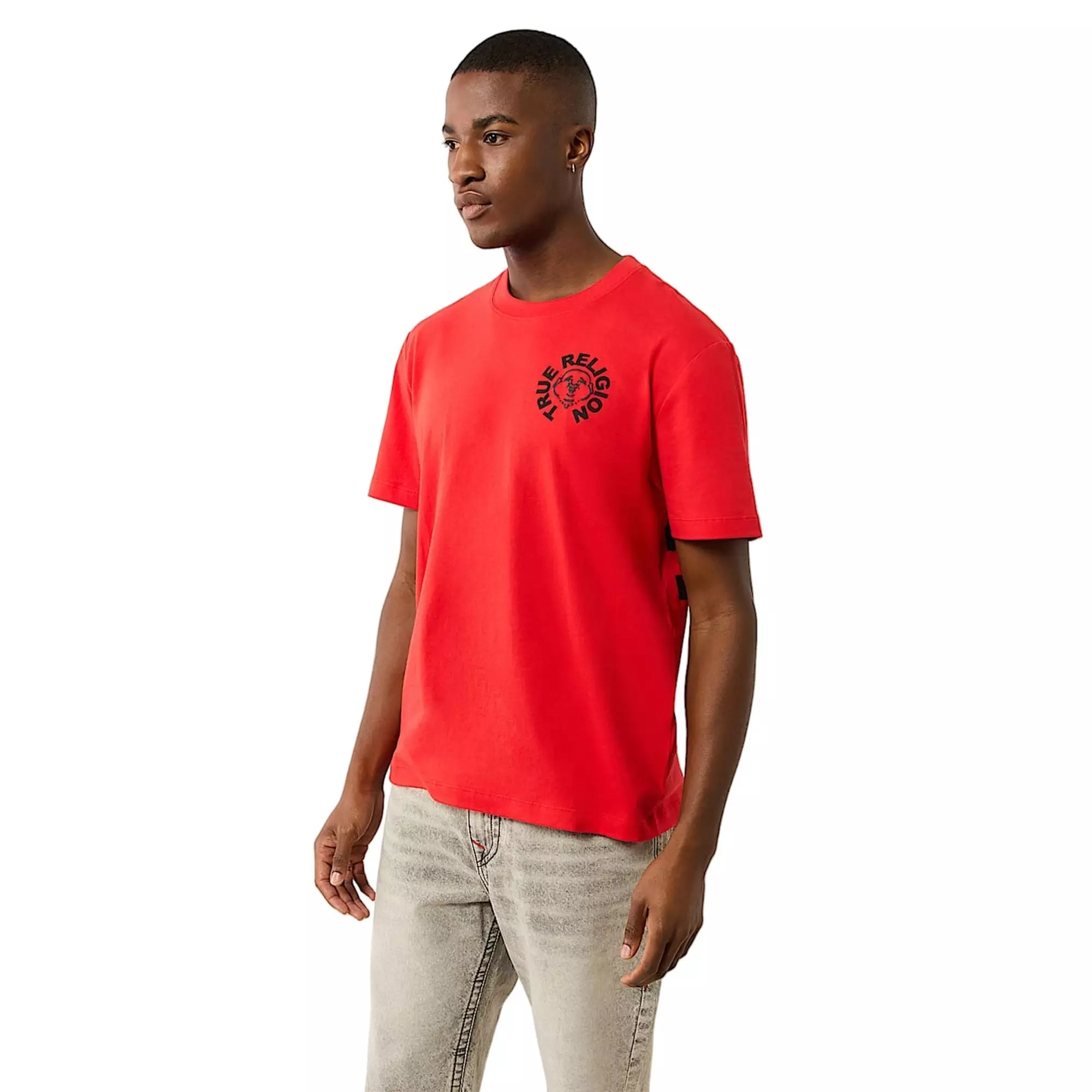 True Religion Men's Puff Print Buddha Face Tee - Red - RED