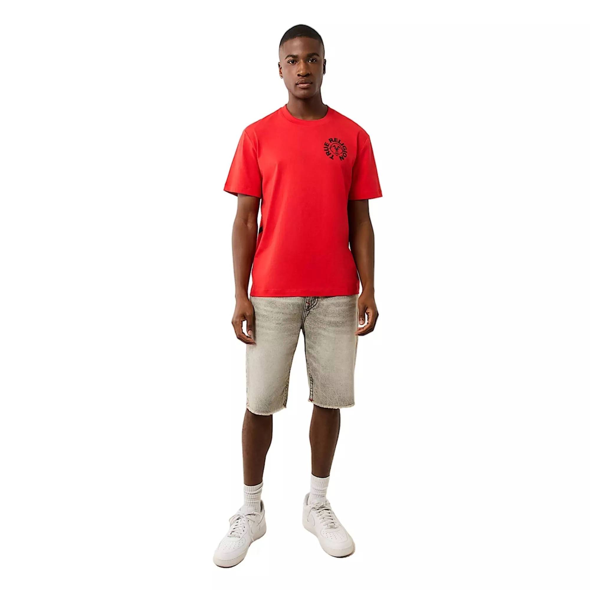 True Religion Men's Puff Print Buddha Face Tee - Red - RED